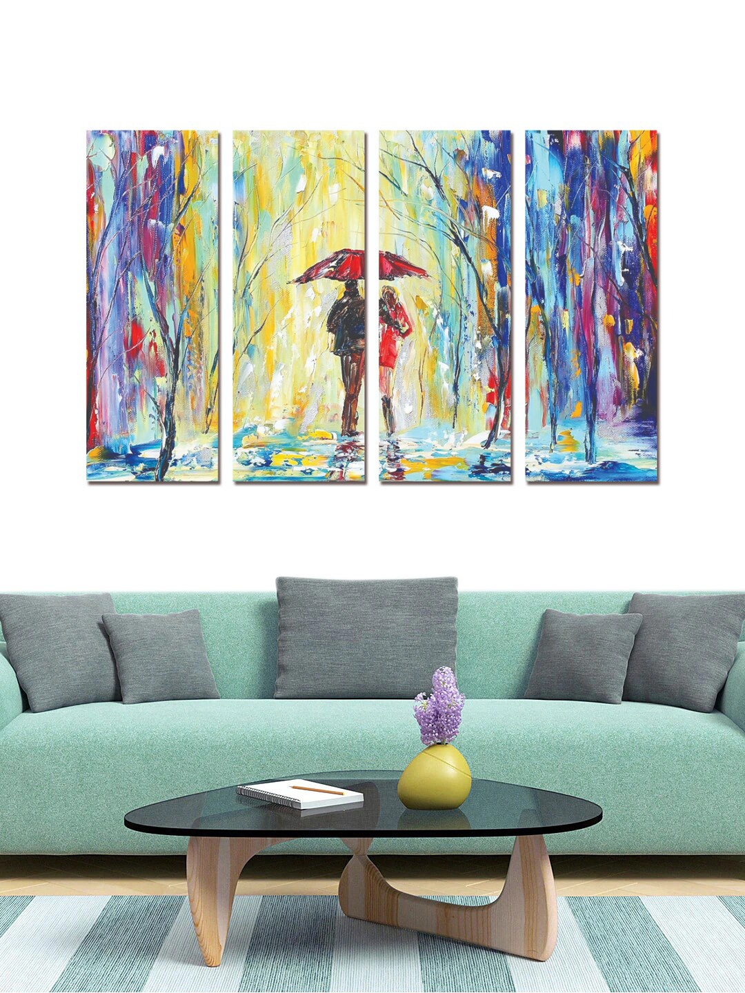 

Gallery99 Set of 4 Abstract Painting Framed Canvas Wall Art, Blue