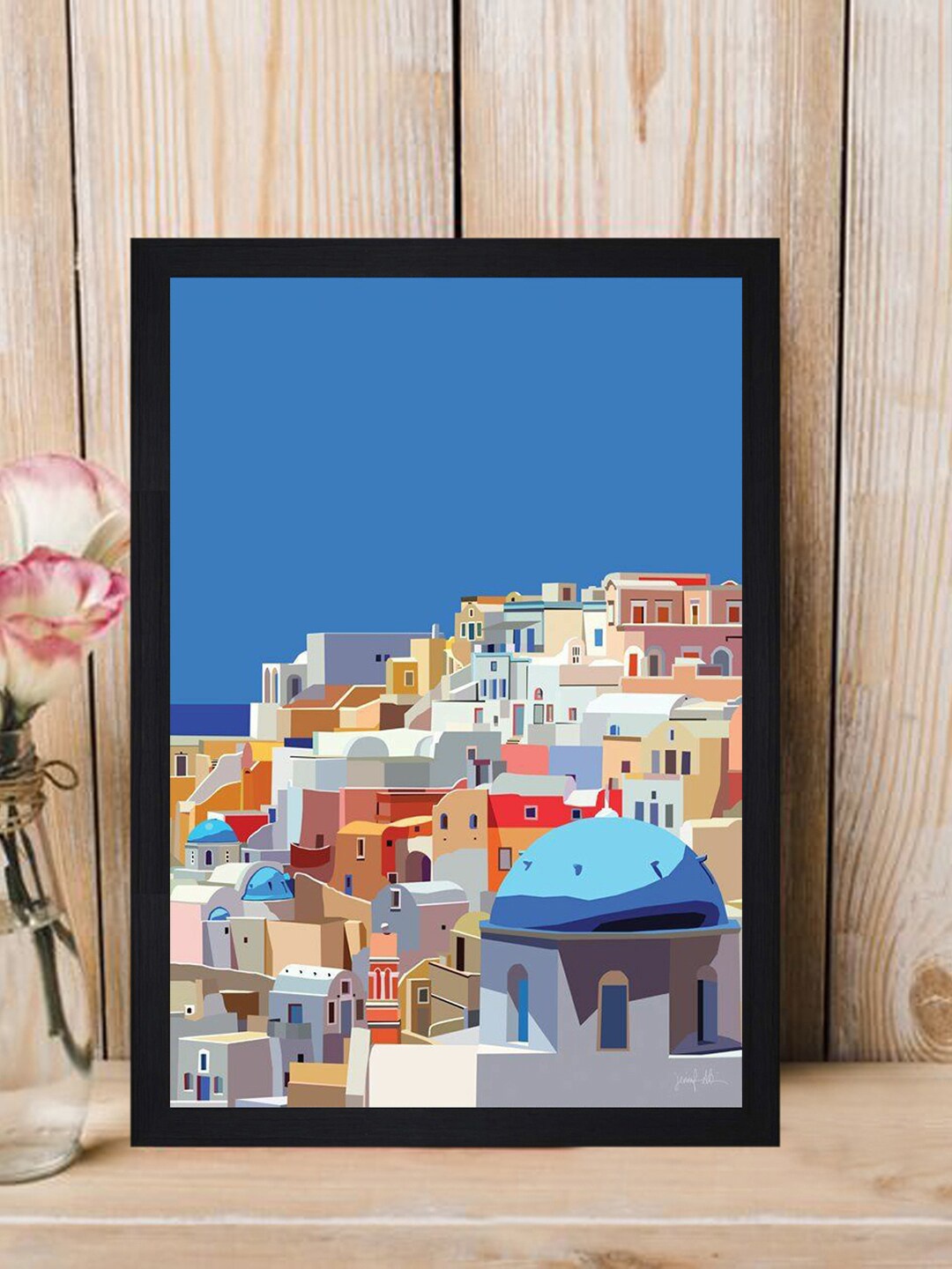 

Gallery99 Blue Houses Framed Canvas Painting Wall Art