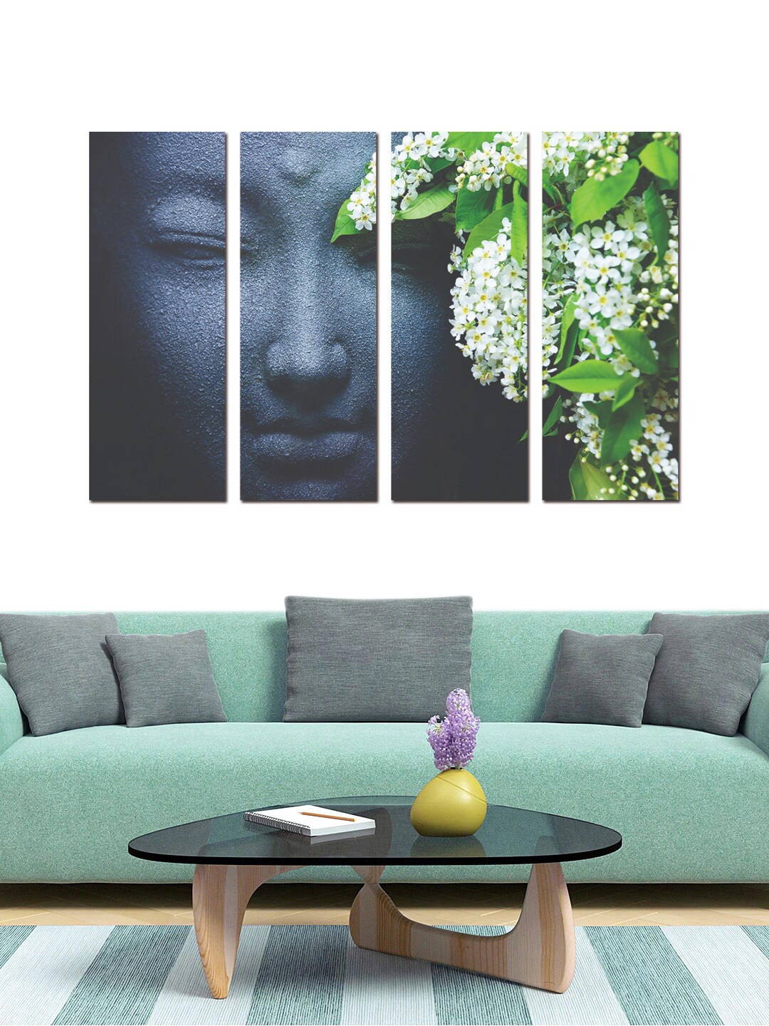 

Gallery99 Set Of 4 Grey & Green Buddha On Flowers Painting Wall Art