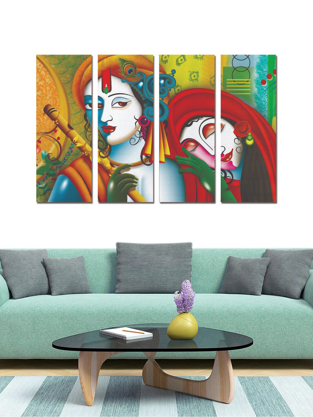 

Gallery99 Set Of 4 Red & Green Radha Krishna Painted Wall Art