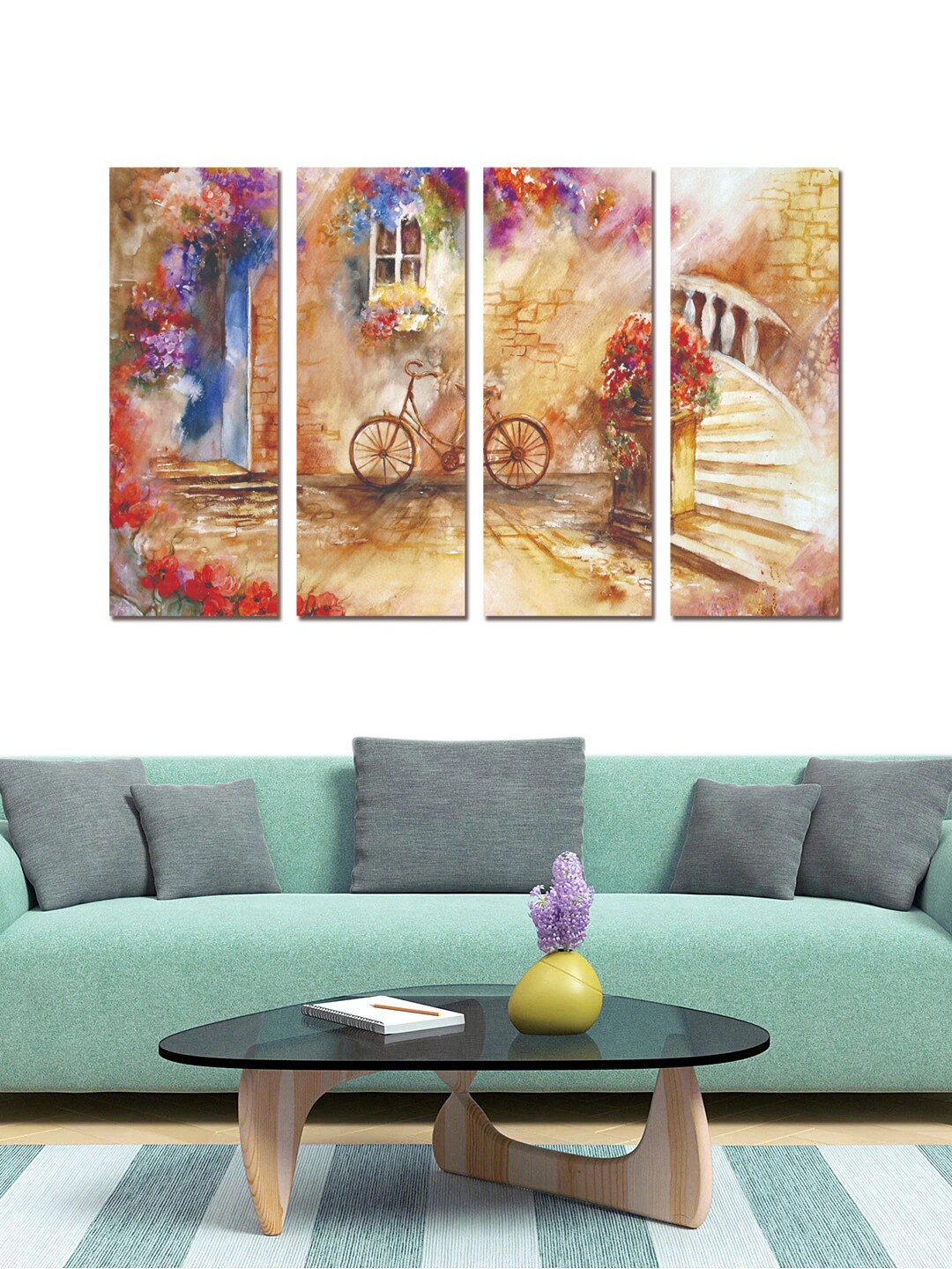 

Gallery99 Set Of 4 Brown & Red The Bicycle Pinewood Painting Wall Art