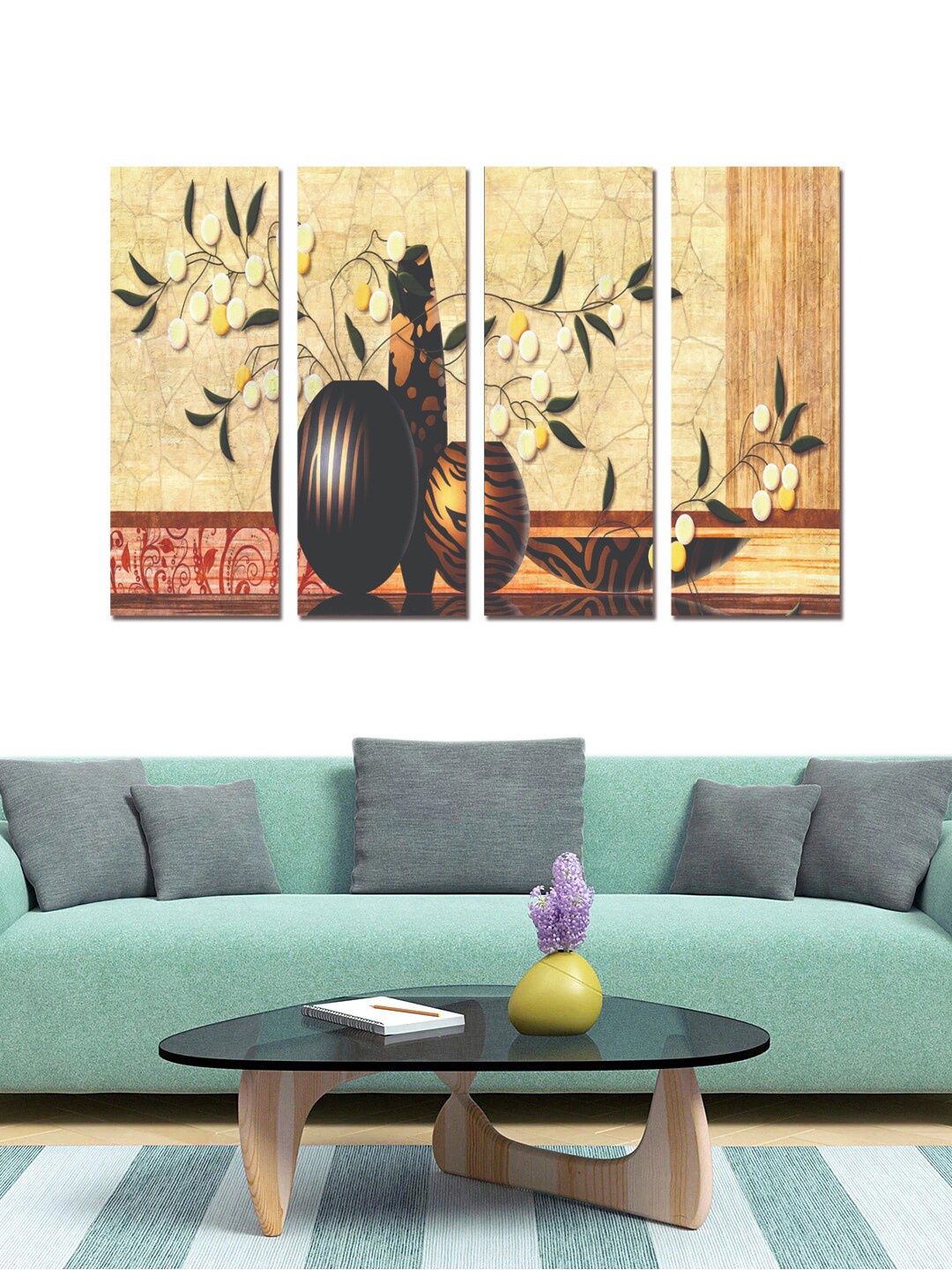 

Gallery99 Set Of 4 Yellow Pinewood Floral Painting Wall Art