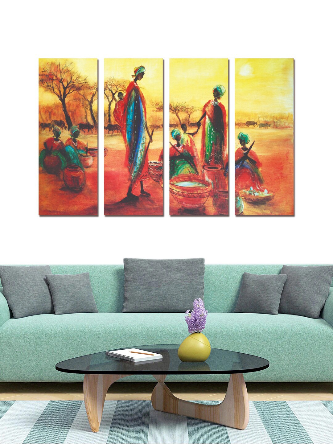 

Gallery99 Set Of 4 Red Village Screen Painting Wall Art