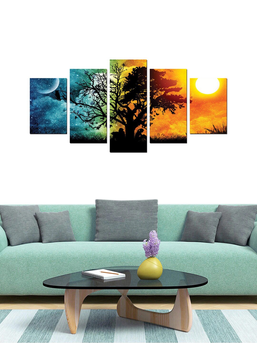 

Gallery99 Set of 5 Abstract Painting Framed Canvas Wall Art, Blue
