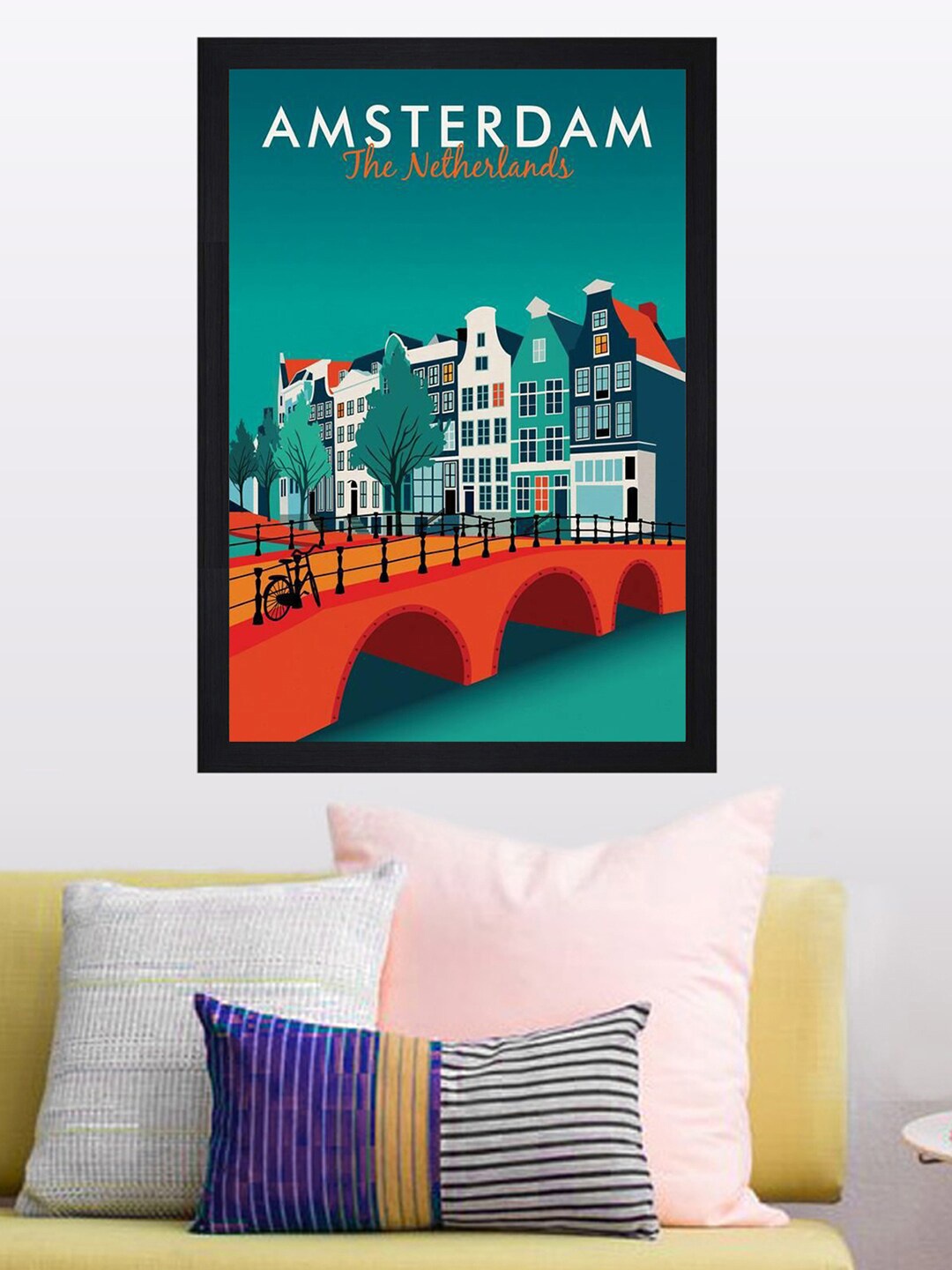 

Gallery99 Store Blue & Red Printed Amsterdam Framed Wall Painting