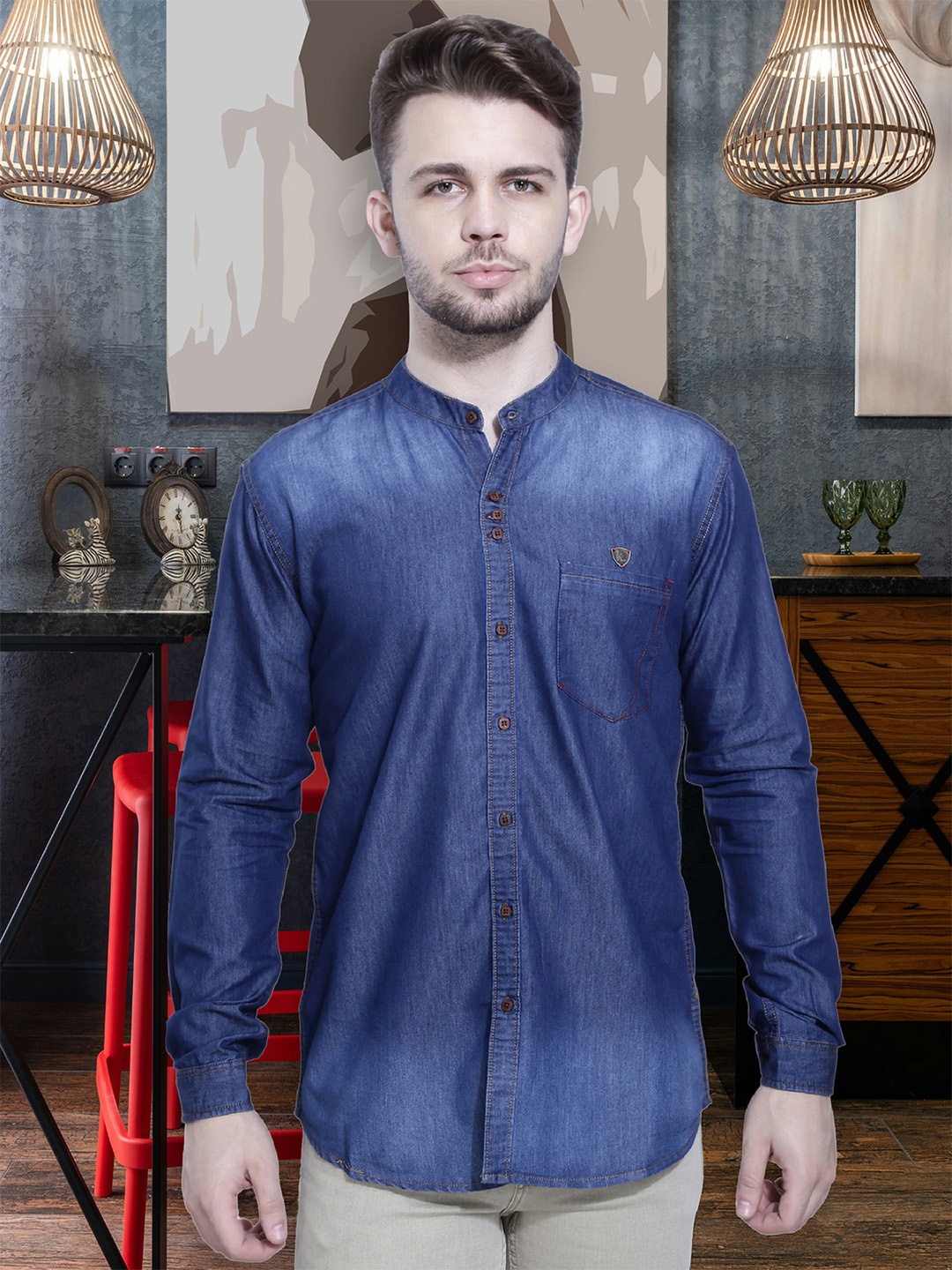 

Kuons Avenue Men Blue Smart Slim Fit Faded Cotton Casual Shirt