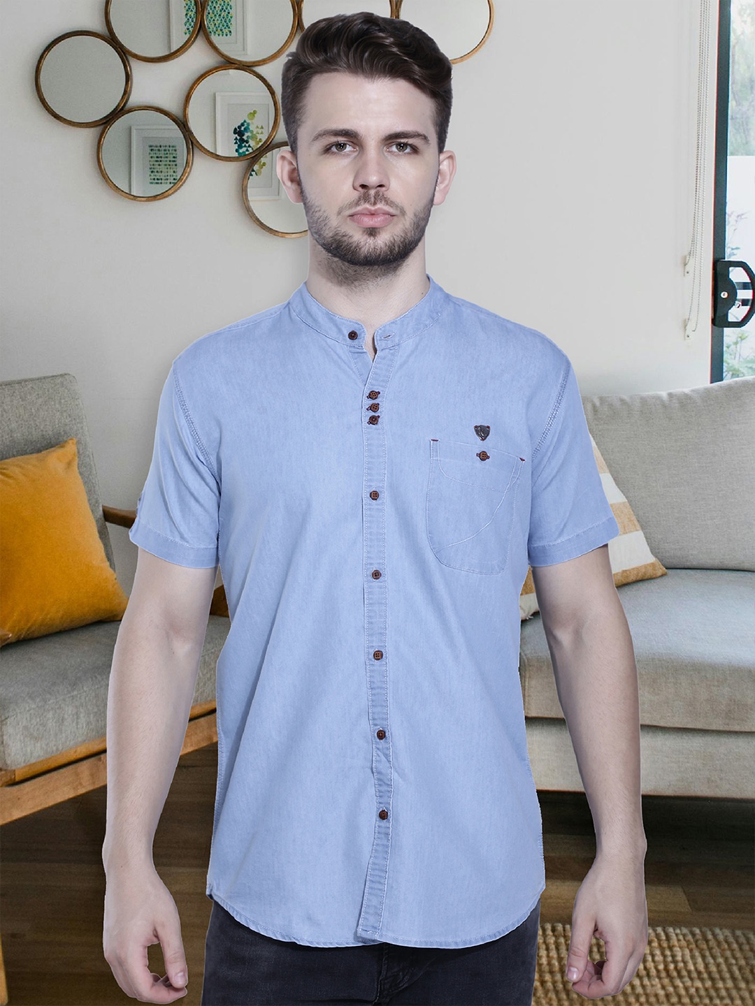 

Kuons Avenue Men Blue Solid Cotton Slim Fit Casual Shirt