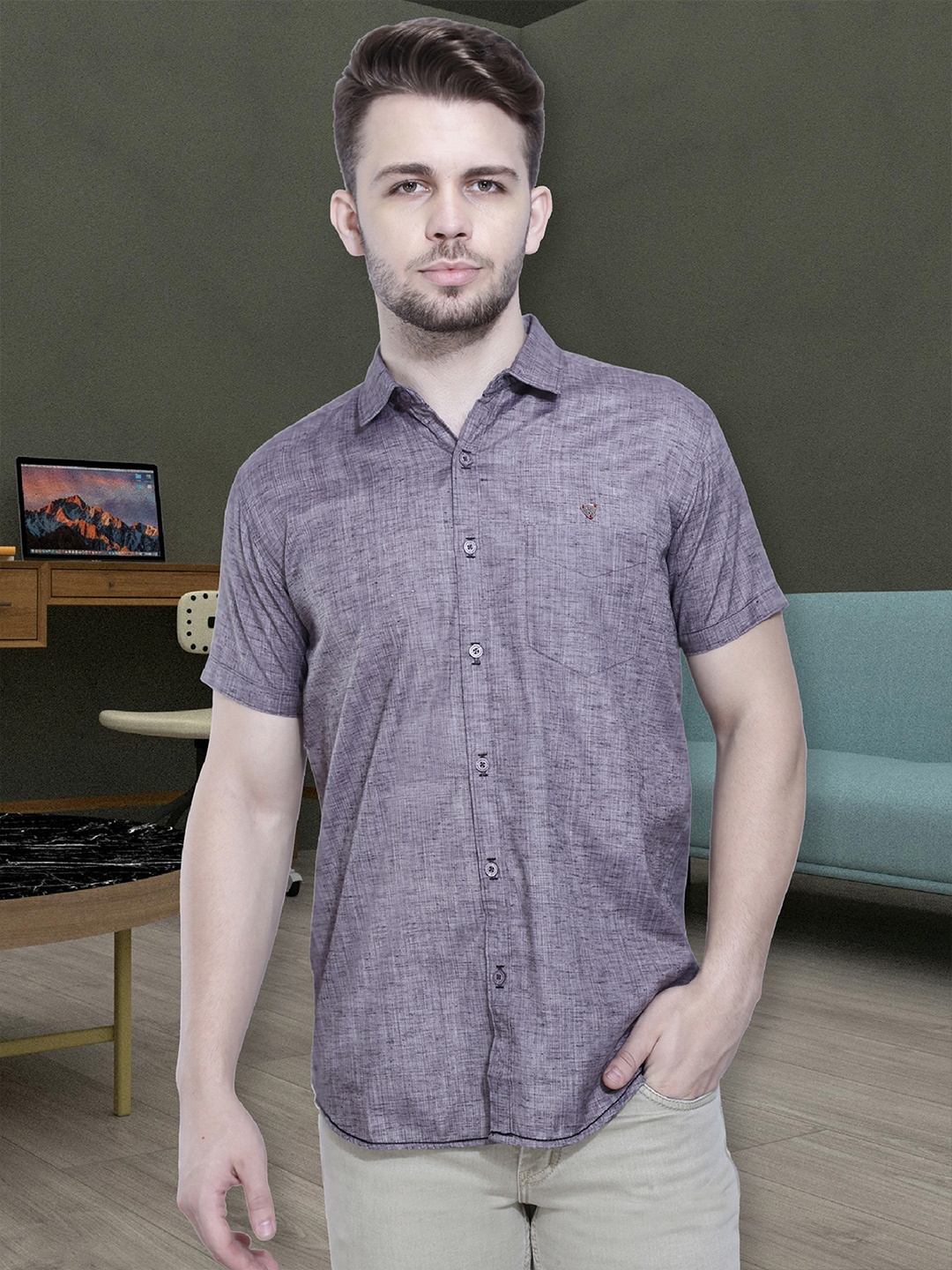 

Kuons Avenue Men Grey Smart Slim Fit Casual Shirt