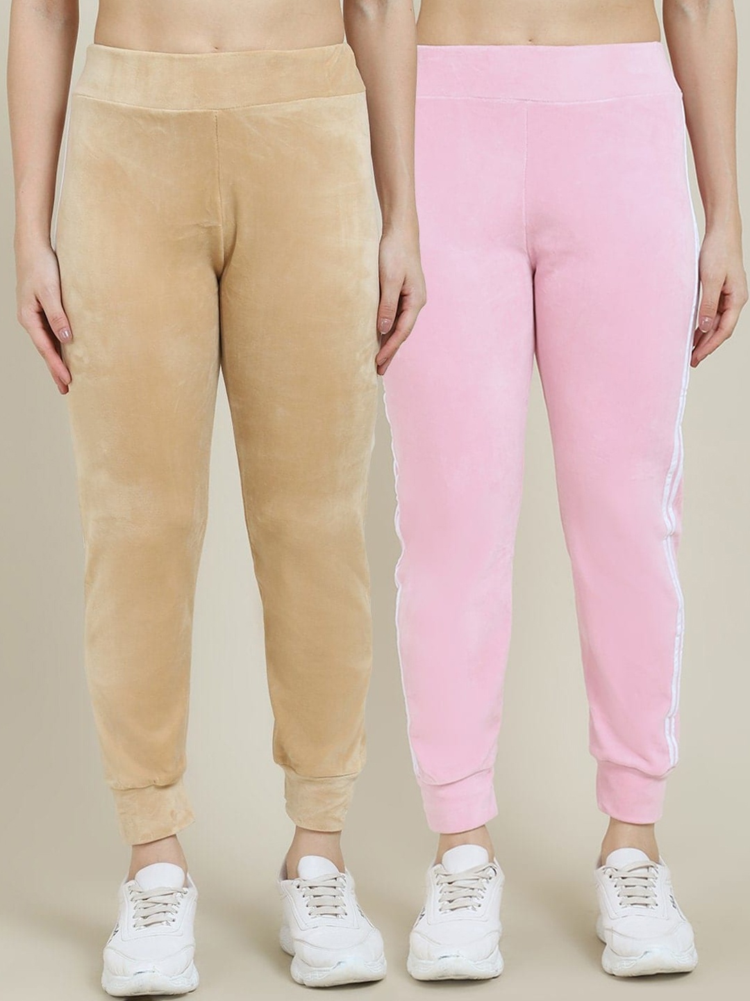 

Miaz Lifestyle Women Pack Of 2 Beige & Pink Solid Relaxed-Fit Joggers