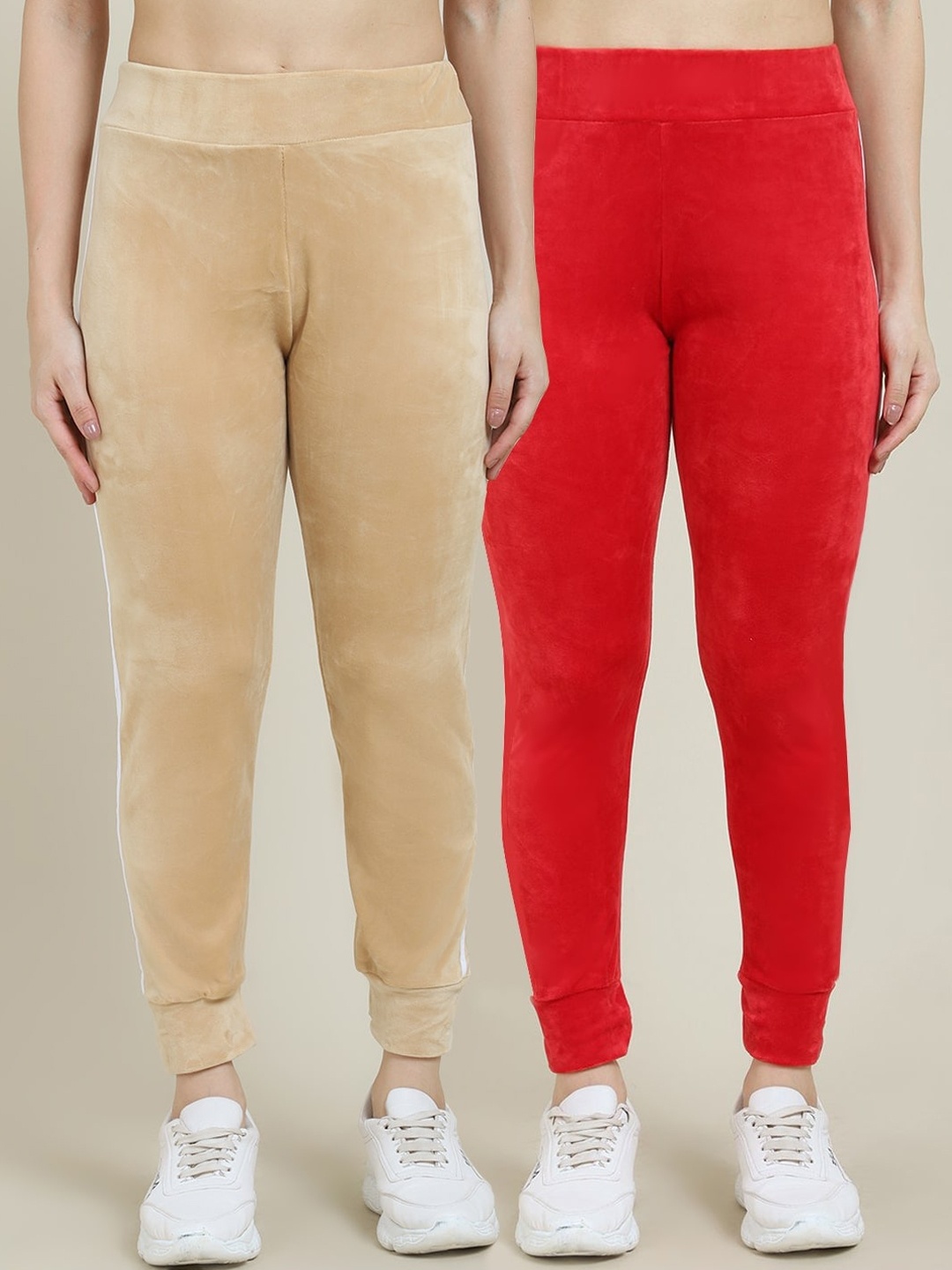 

Miaz Lifestyle Women Pack Of 2 Red & Beige Solid Relaxed-Fit Joggers