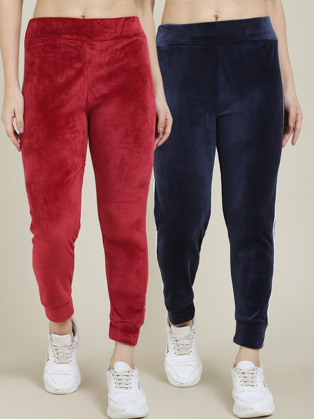 

Miaz Lifestyle Women Pack Of 2 Maroon & Navy Blue Solid Cotton Track Pants