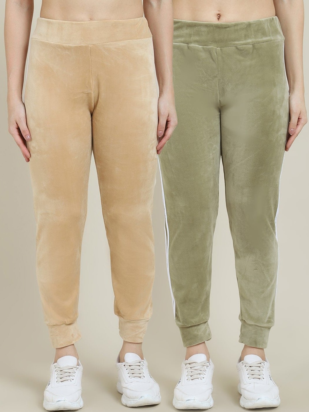 

Miaz Lifestyle Women Pack Of 2 Solid Relaxed-Fit Joggers, Beige