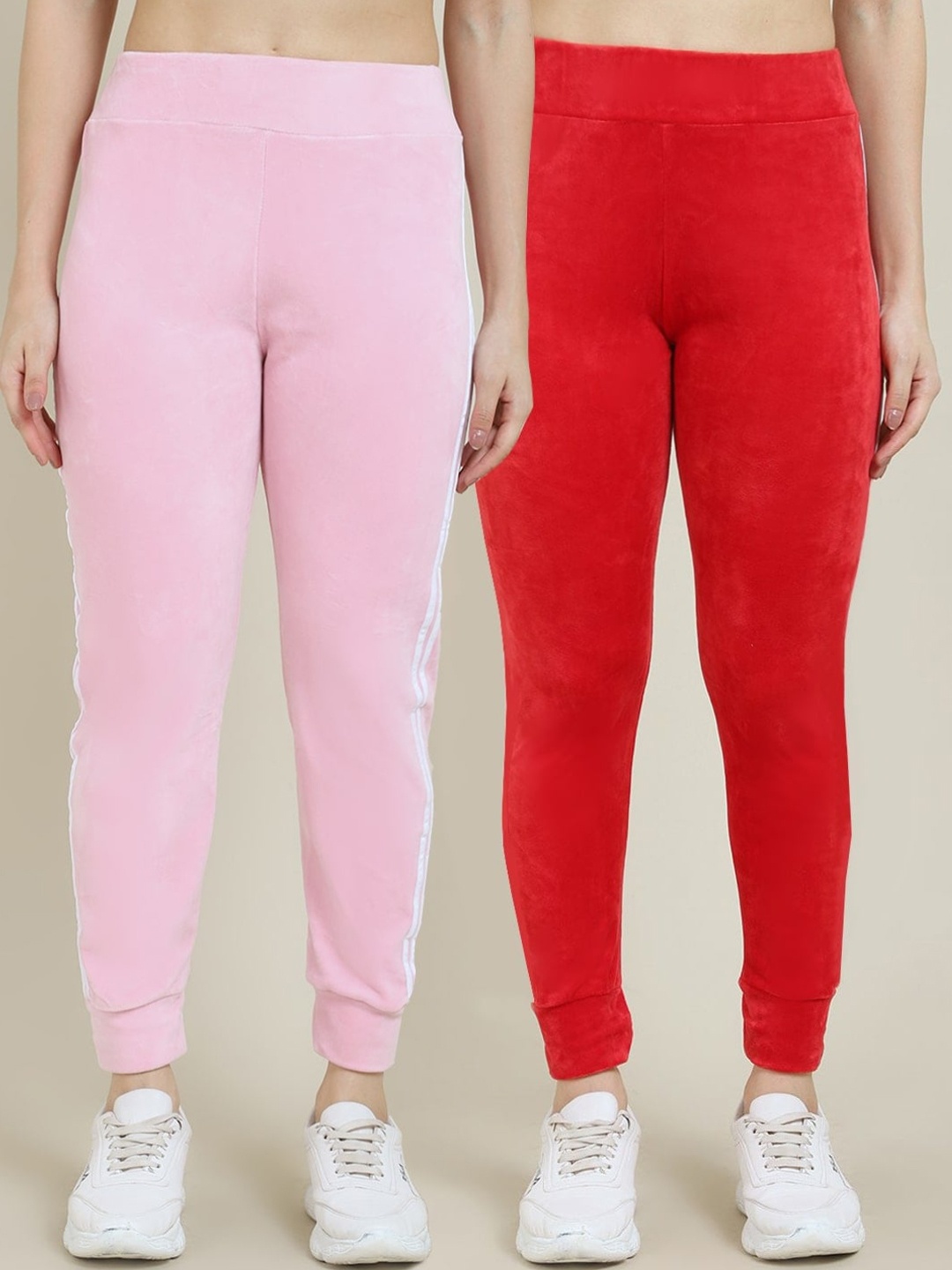 

Miaz Lifestyle Women Pack of 2 Pink & Red Solid Relaxed-fit Joggers