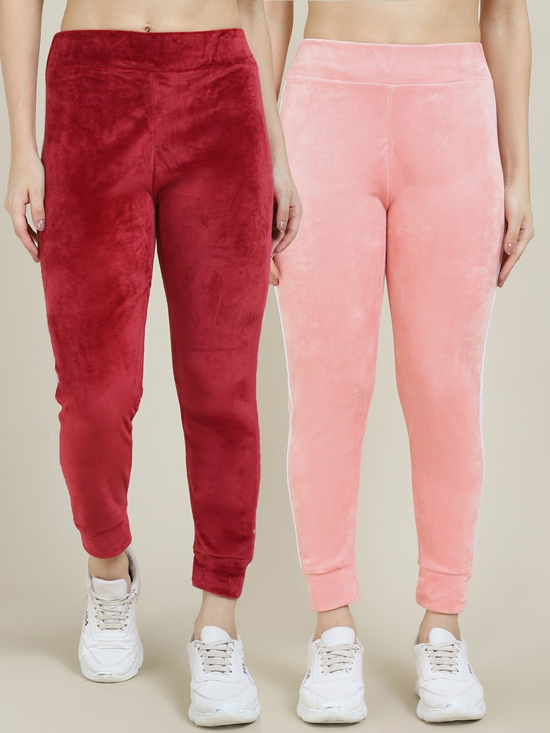 

Miaz Lifestyle Set Of 2 Women Solid Relaxed Fit Jogger Pants, Maroon