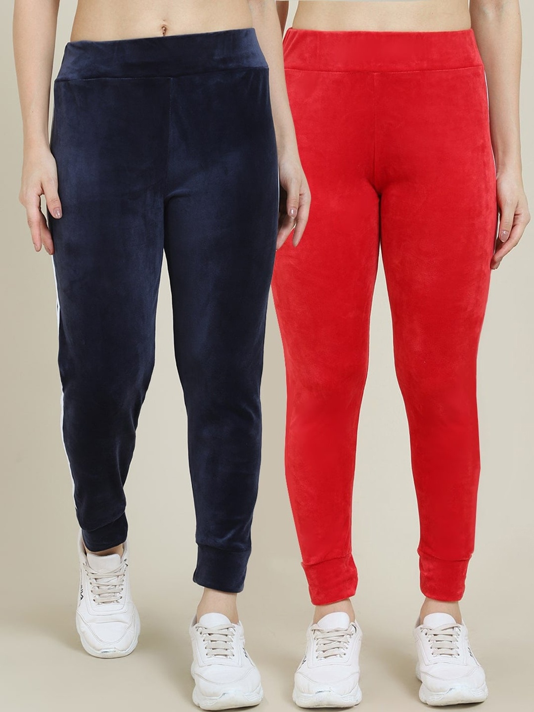 

Miaz Lifestyle Women Pack Of 2 Solid Velvet Joggers, Navy blue