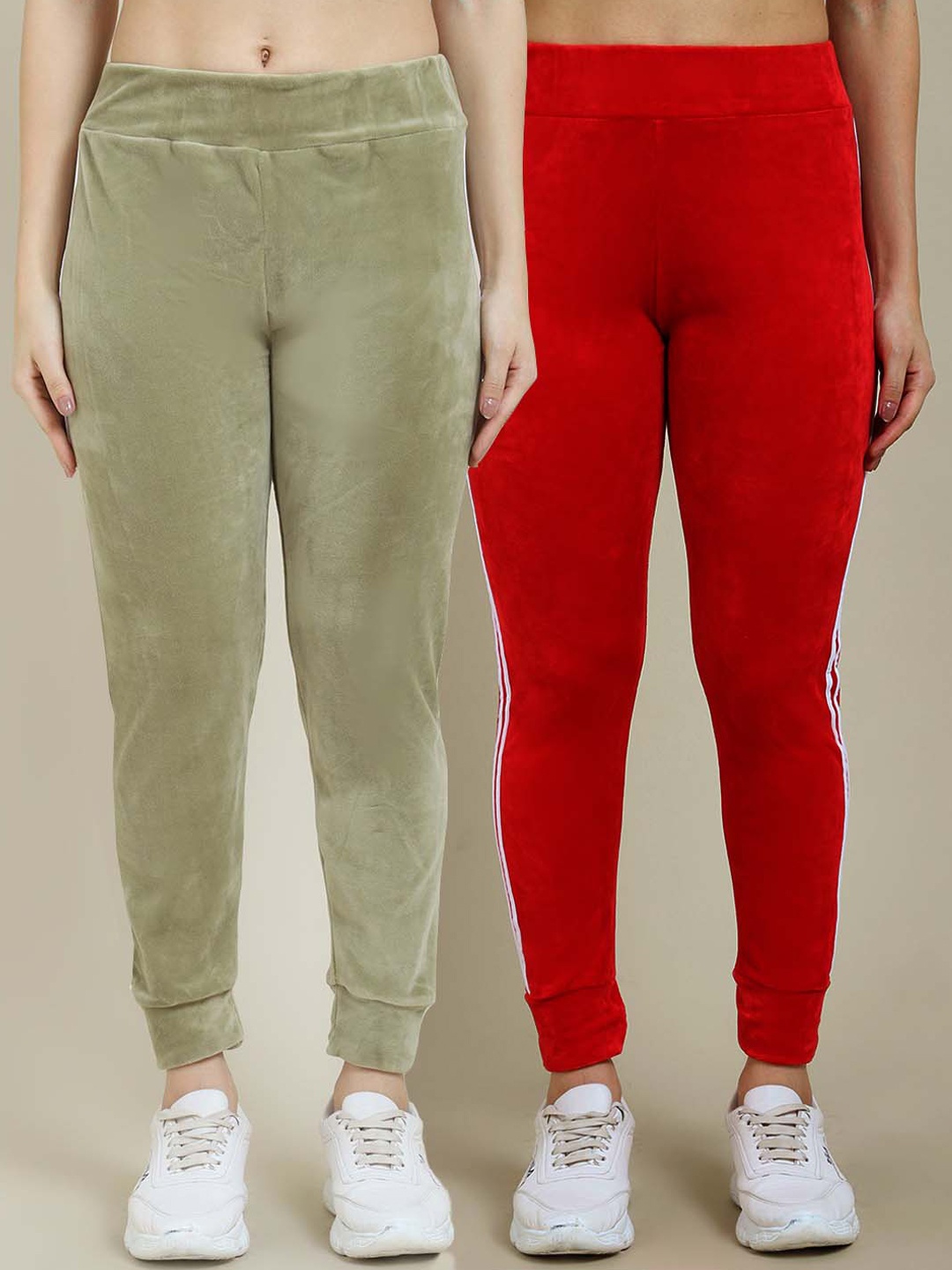 

Miaz Lifestyle Women Pack Of 2 Red & Beige Solid Cotton Track Pants