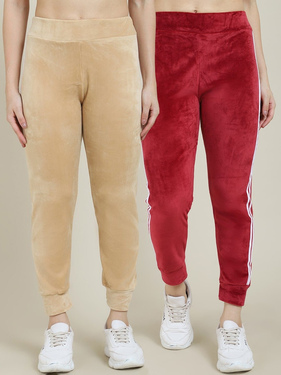 

Miaz Lifestyle Women Pack Of 2 Solid Relaxed-Fit Joggers, Beige