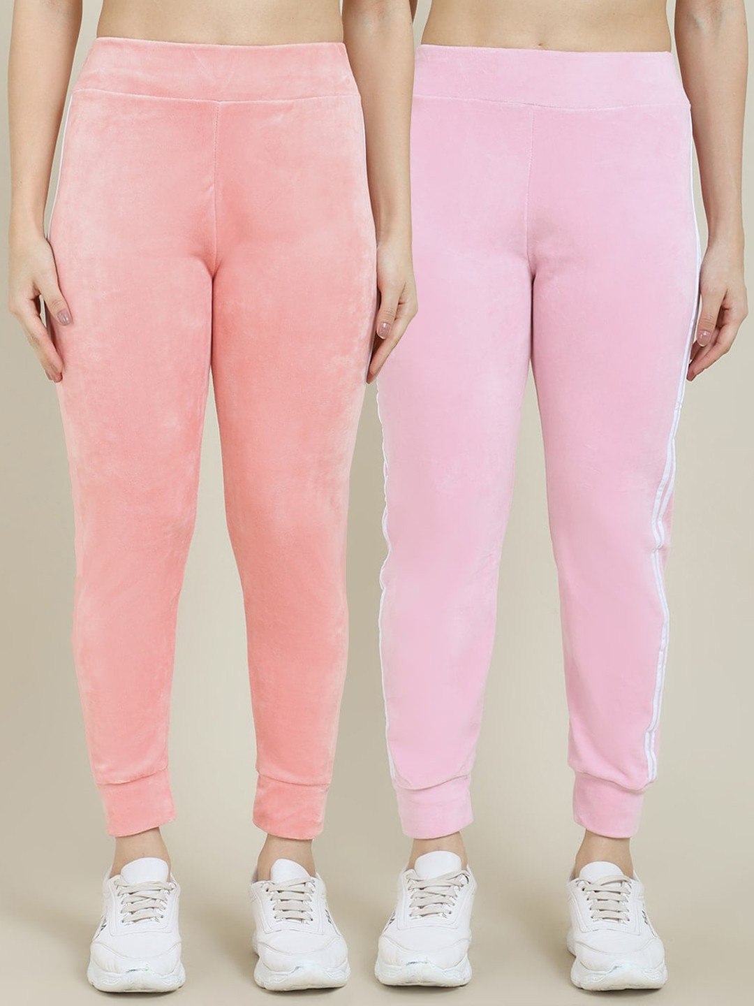 

Miaz Lifestyle Women Pack Of 2 Solid Velvet Relaxed-Fit Joggers, Pink