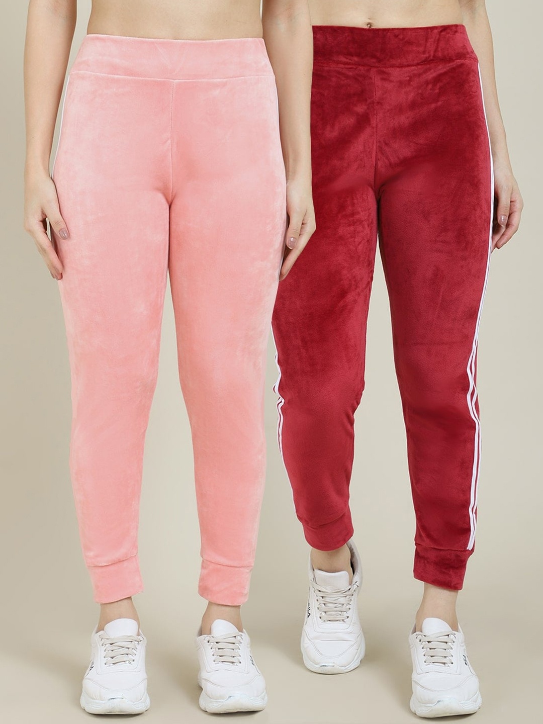 

Miaz Lifestyle Women Pack Of 2 Solid Relaxed Fit Joggers, Maroon