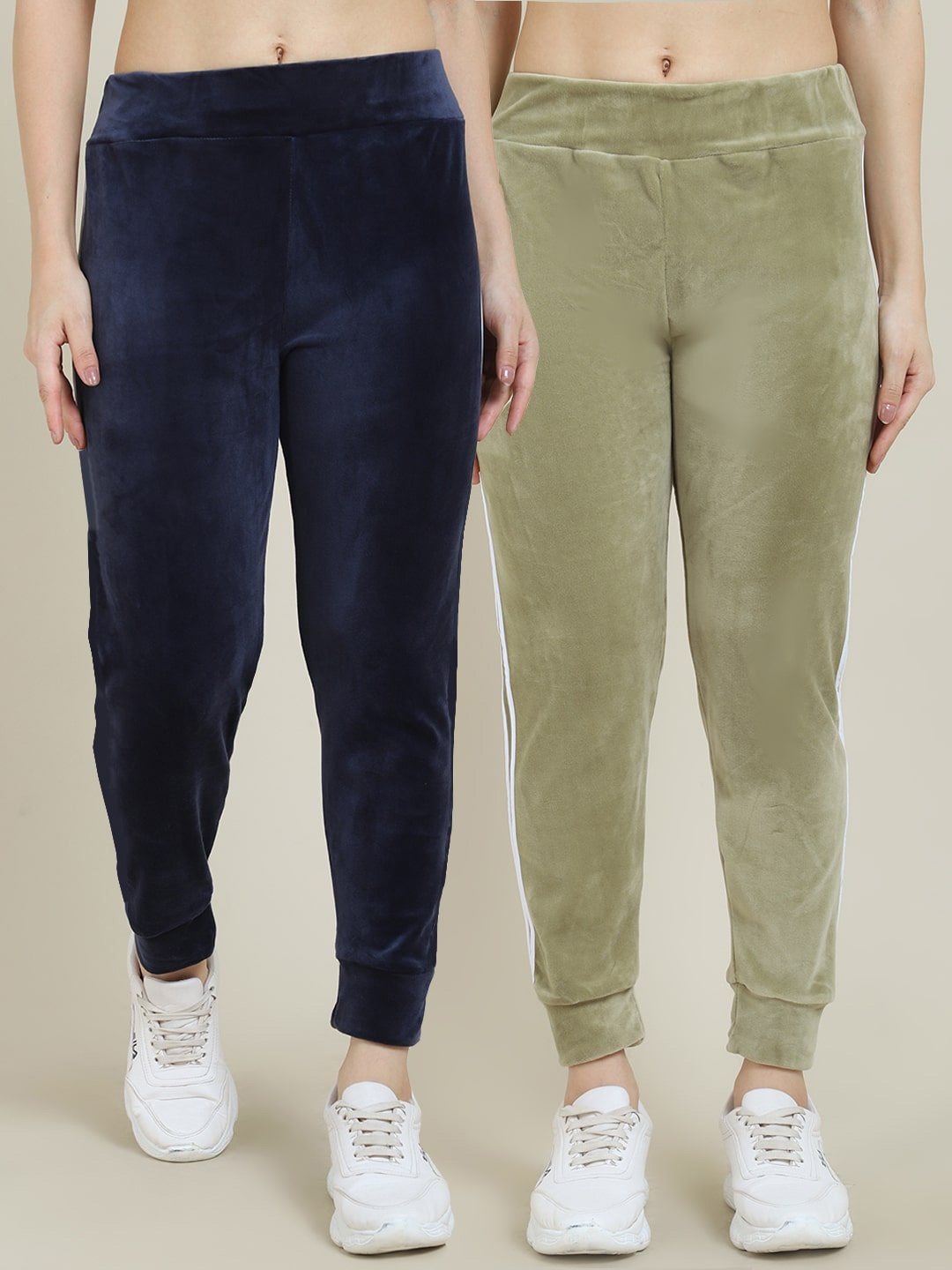 

Miaz Lifestyle Women Pack of 2 Green & Navy Blue Solid Relaxed-fit Joggers