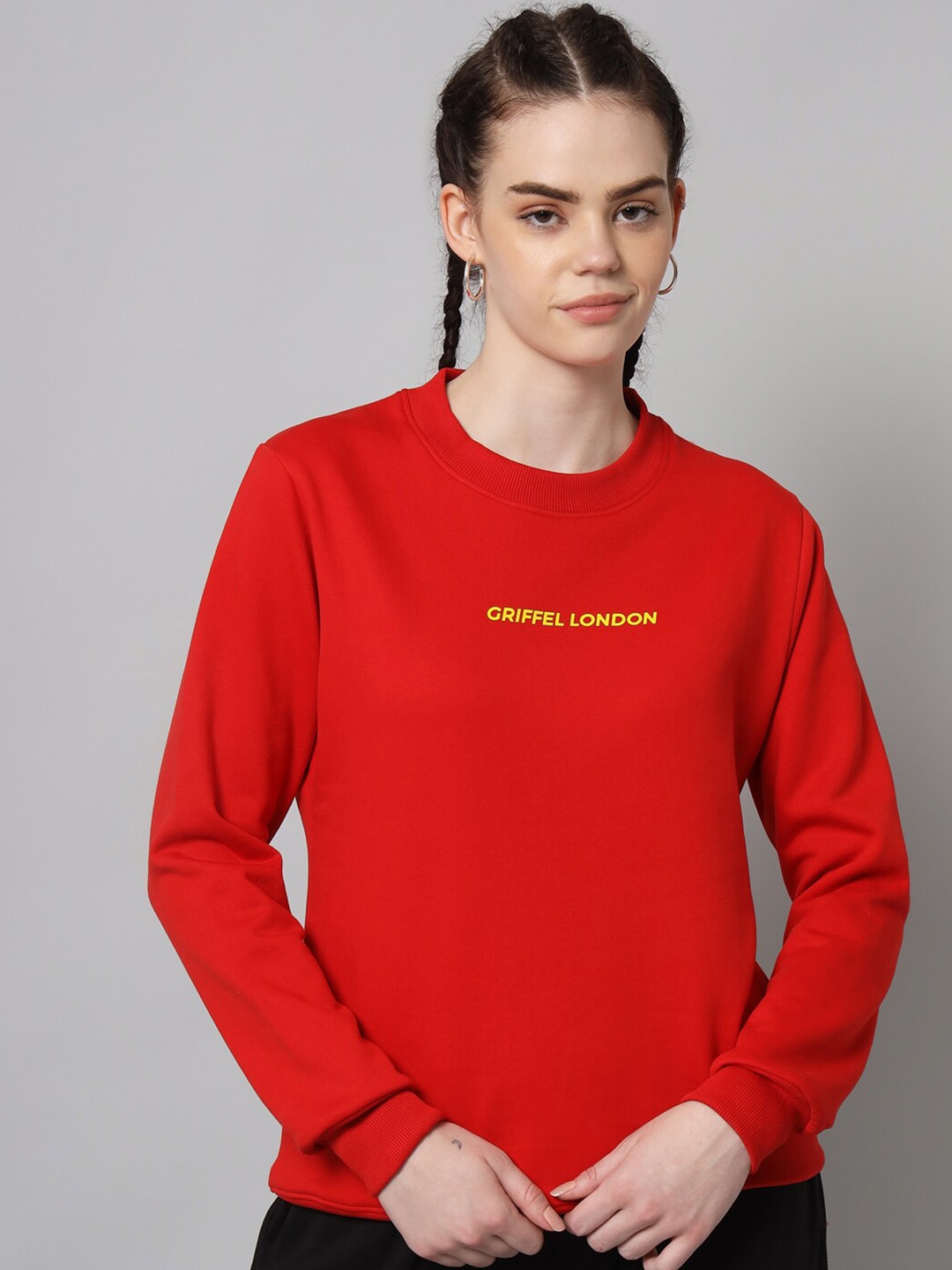 

GRIFFEL Women Red Solid Sweatshirt