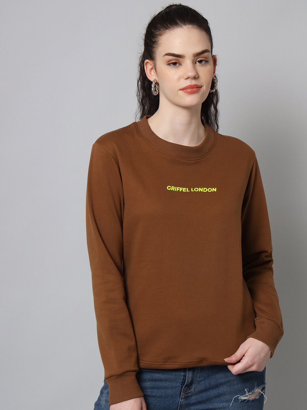 

GRIFFEL Women Brown Solid Sweatshirt
