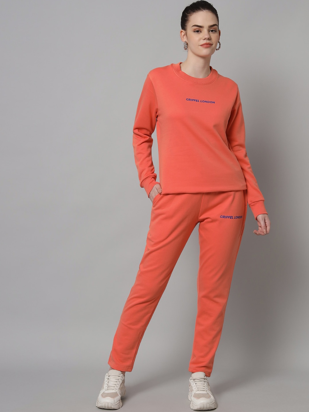 

GRIFFEL Women Peach-Colored Solid Tracksuit