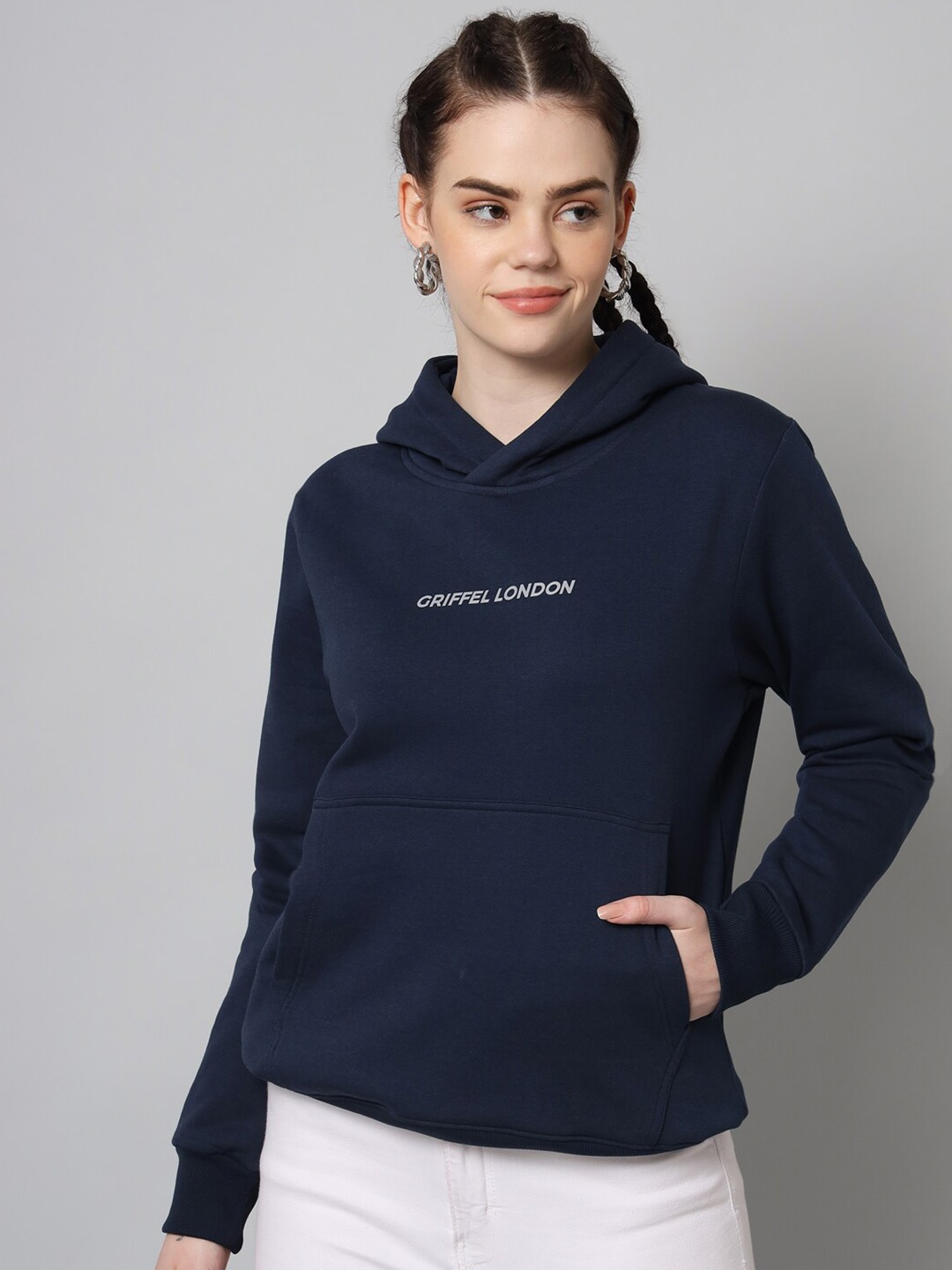 

GRIFFEL Women Navy Blue Hooded Sweatshirt