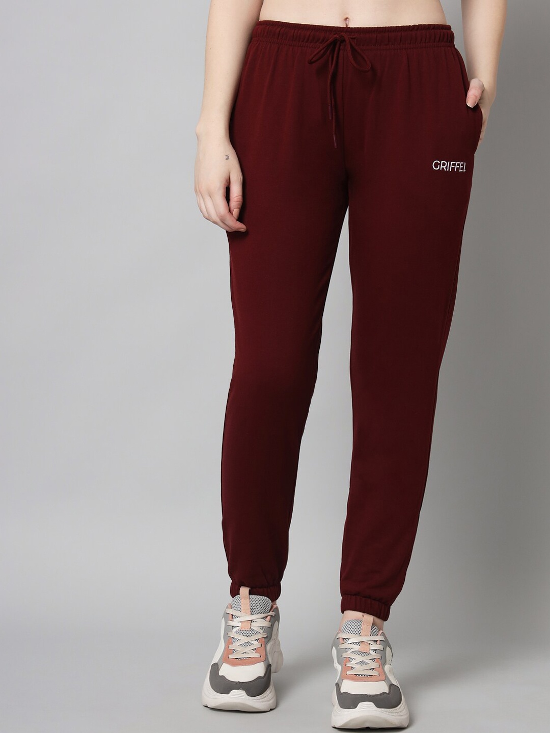 

GRIFFEL Women Maroon Solid Cotton Joggers