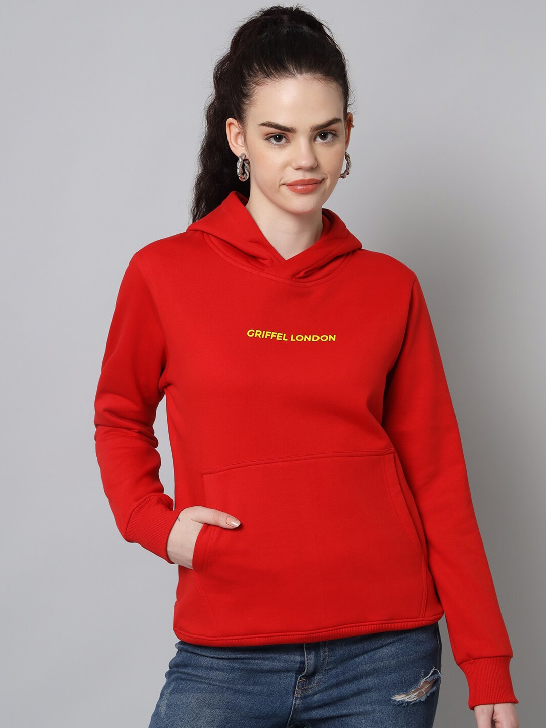 

GRIFFEL Women Red Hooded Sweatshirt