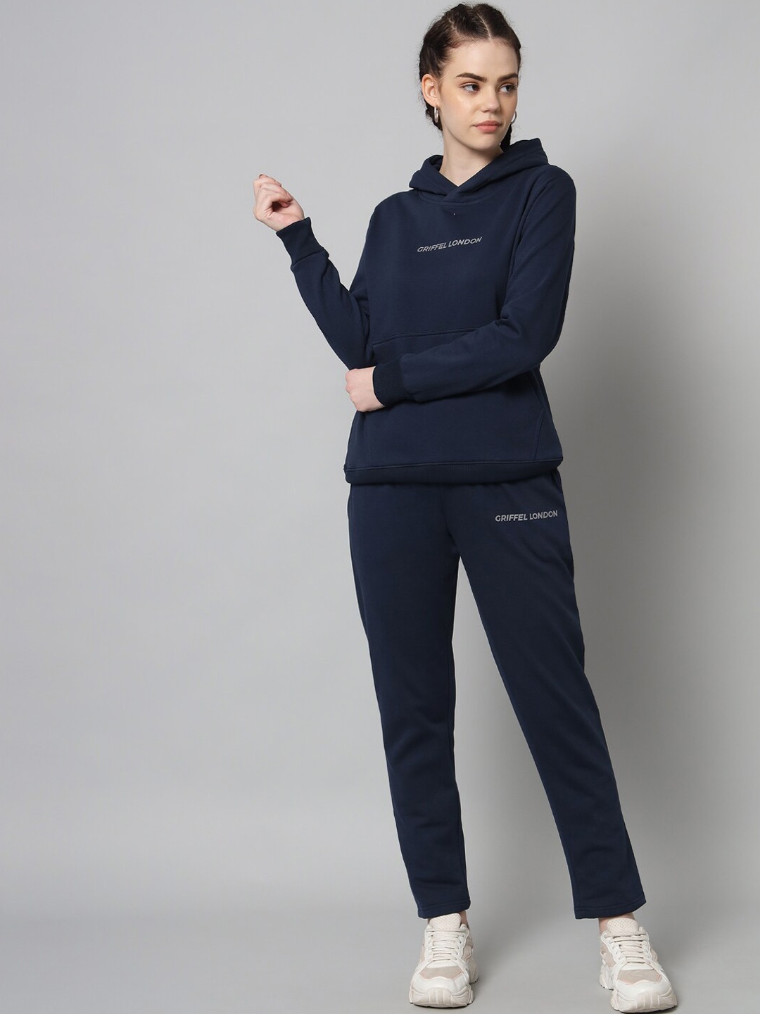 

GRIFFEL Women Navy Blue Solid Hooded Tracksuits