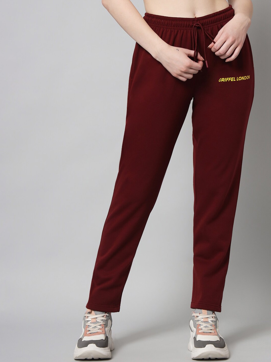 

GRIFFEL Women Maroon Solid Cotton Track Pants