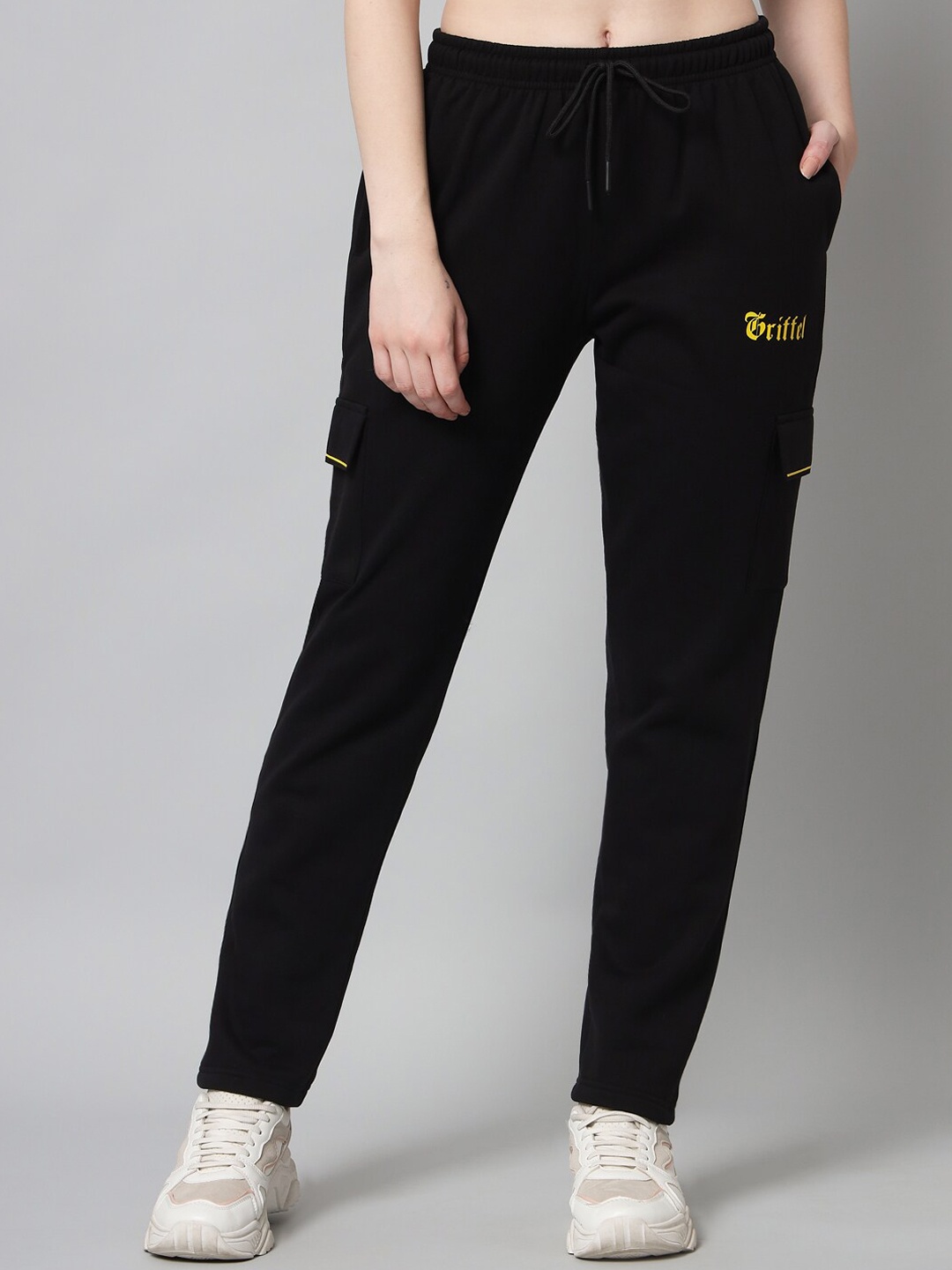 

GRIFFEL Women Black Solid Cotton Track Pants