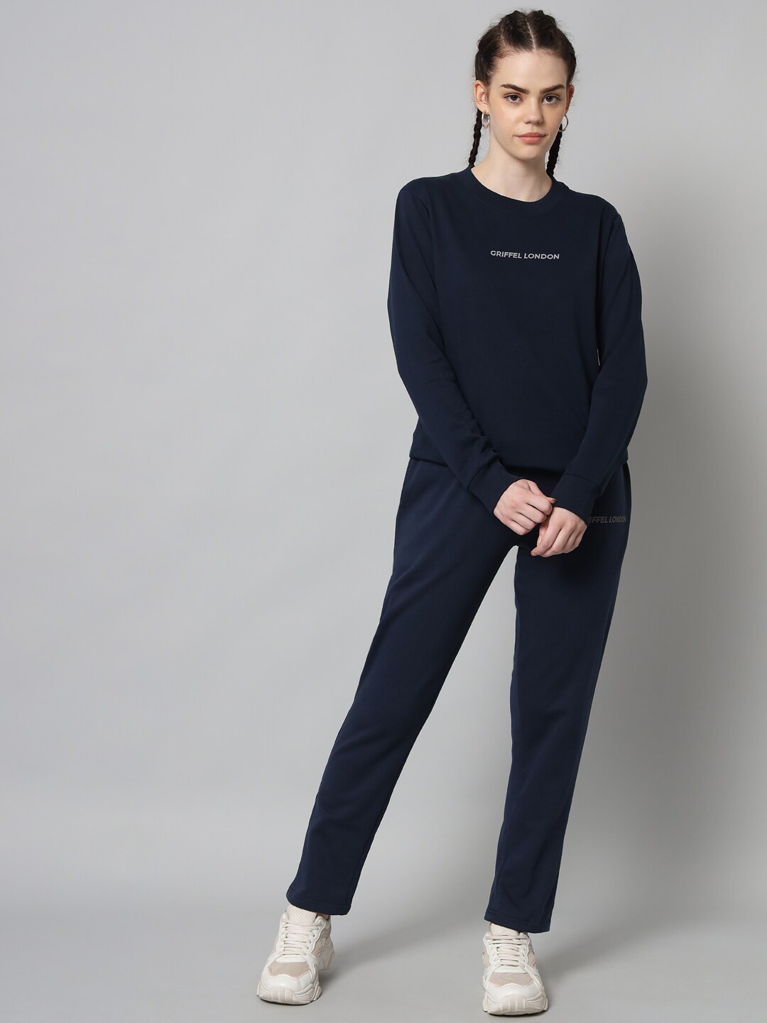 

GRIFFEL Women Navy Blue Solid Cotton Tracksuits