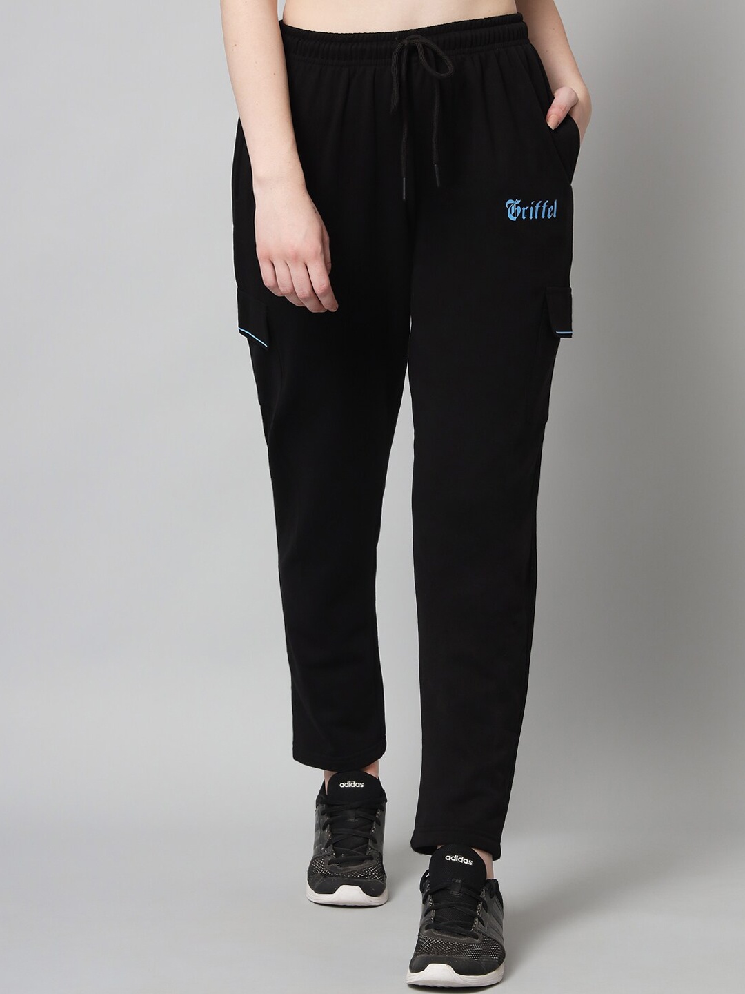 

GRIFFEL Women Black Solid Cotton Track Pants