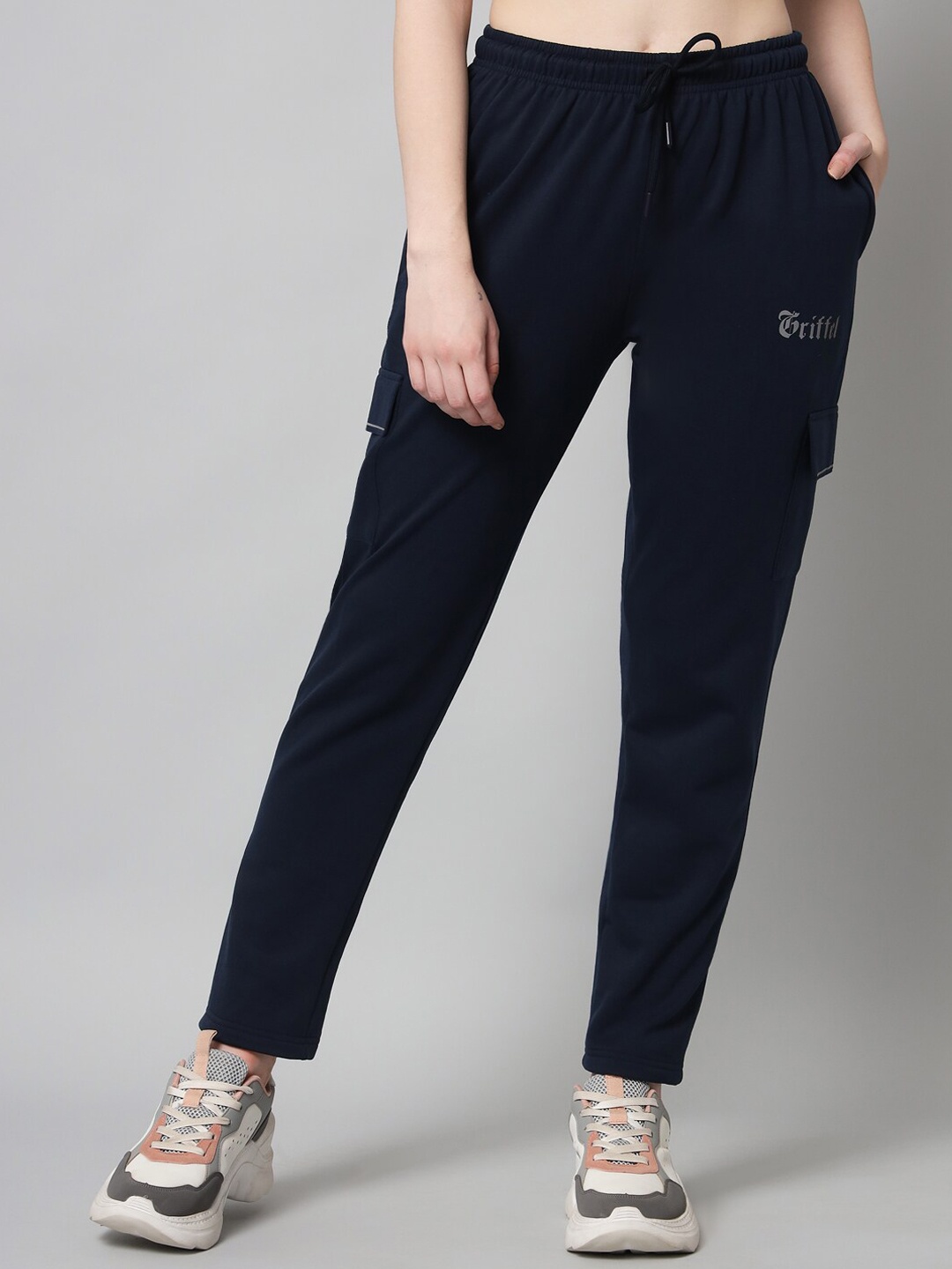 

GRIFFEL Women Navy Blue Solid Cotton Track Pants