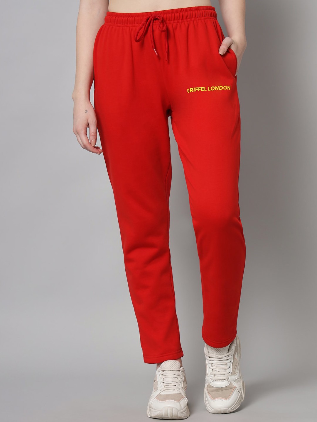 

GRIFFEL Women Red Solid Cotton Track Pants