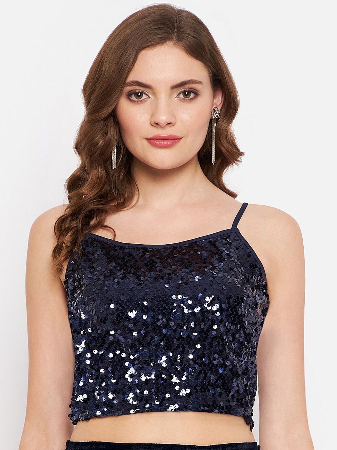 

Martini Blue Embellished Embellished Net Crop Top