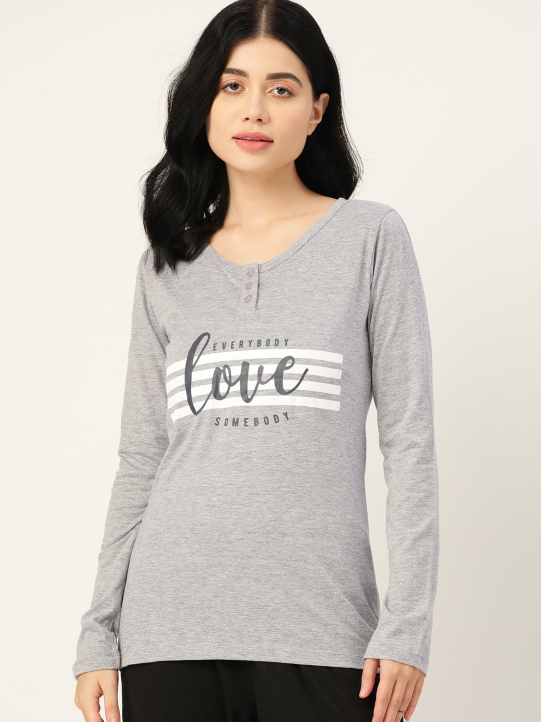 

ETC Women Grey Melange Printed Lounge Tshirt