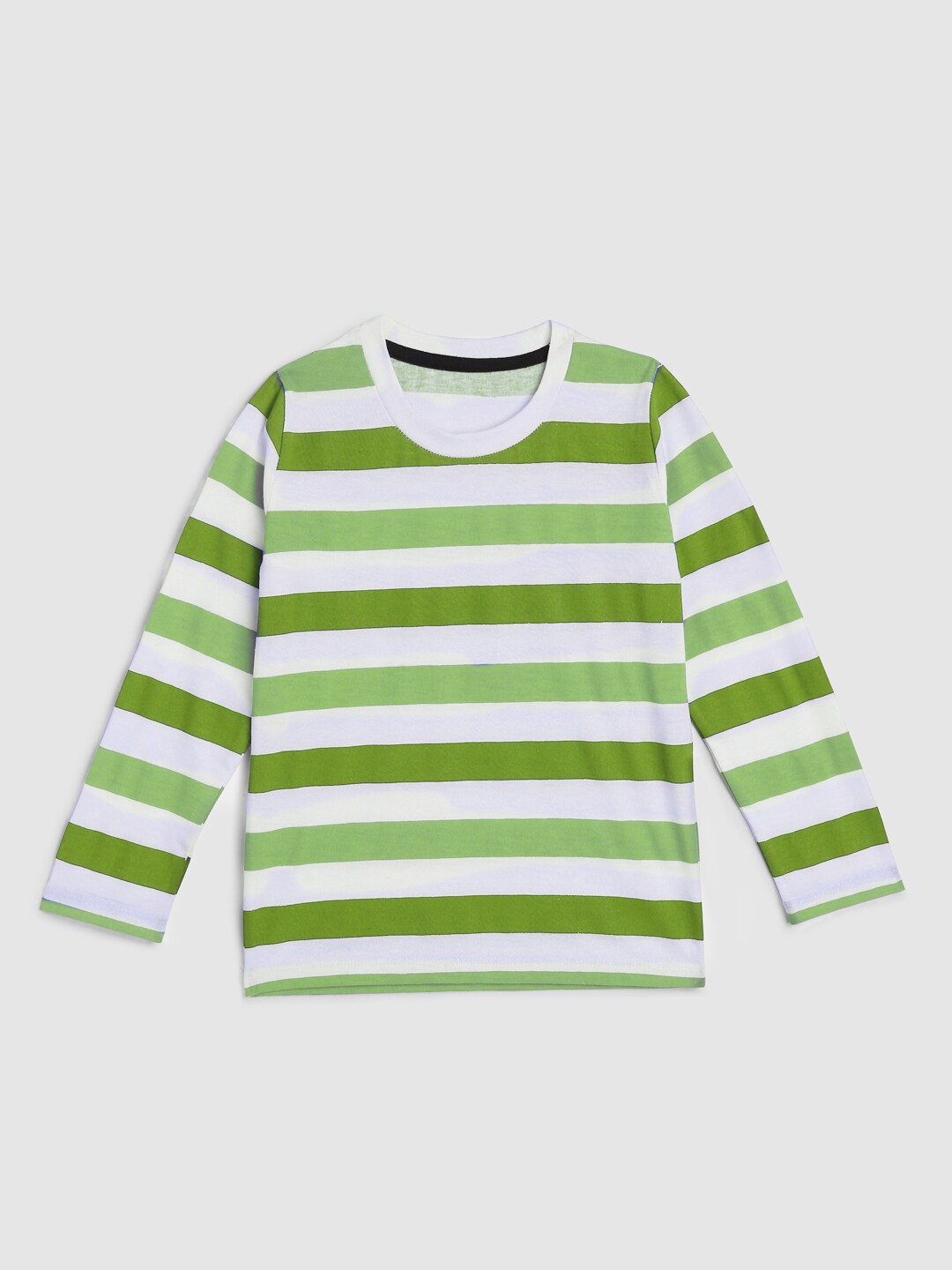 

KIDSCRAFT Boys White & Green Striped T-shirt