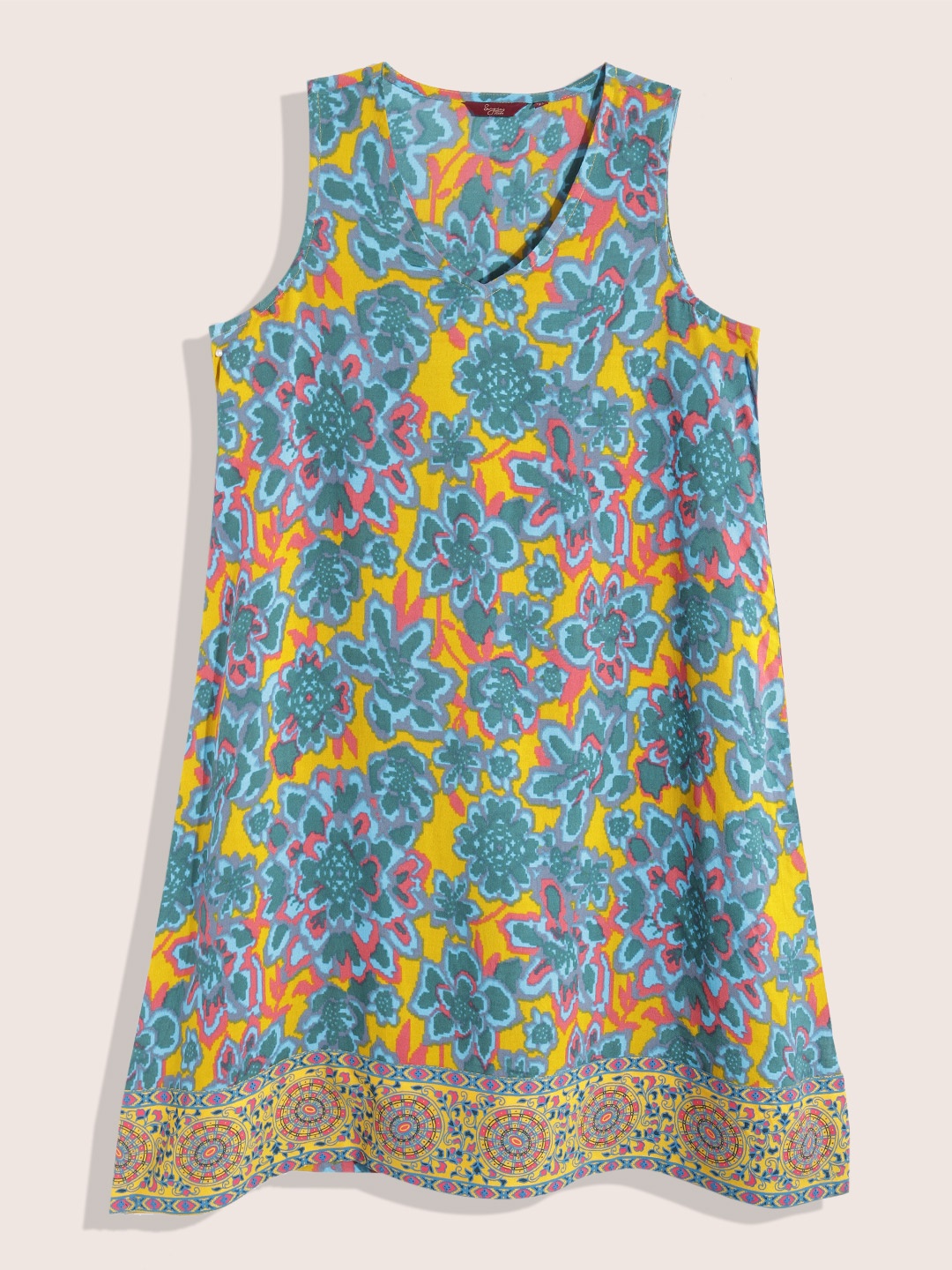 

Sangria Teen Girls Floral Printed Ethnic A-Line Dress, Grey