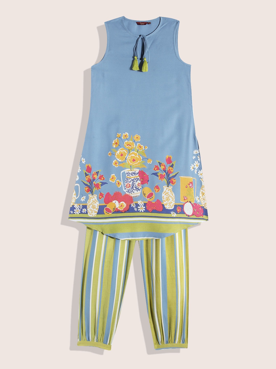 

Sangria Teen Girls Floral Printed Kurta with Salwar, Blue