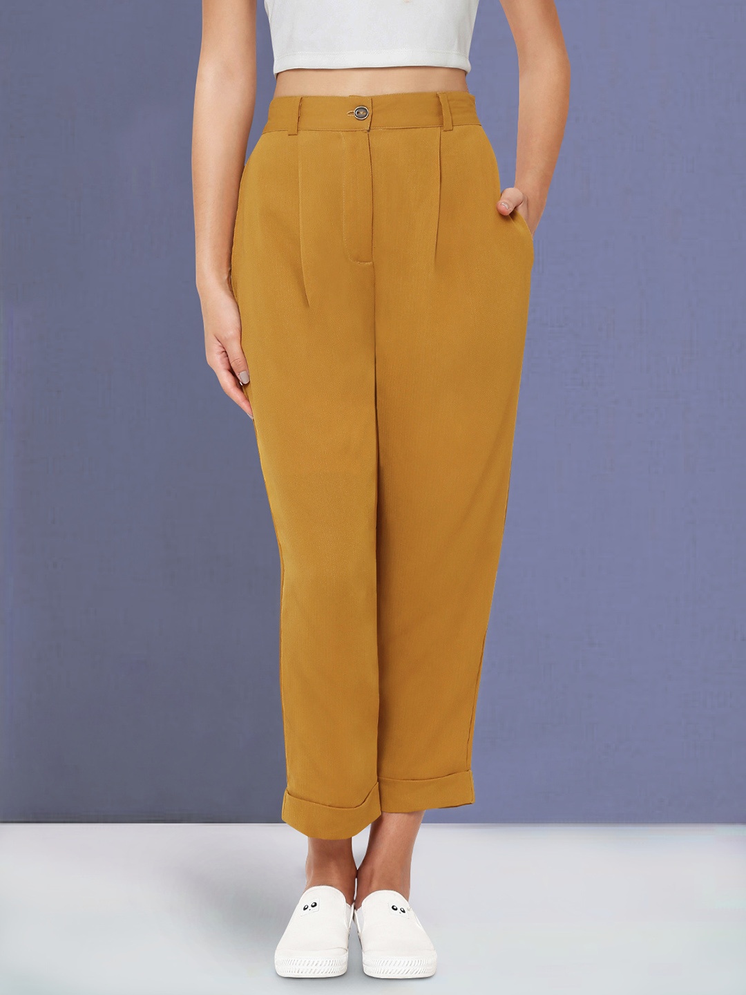 

Martini Women Mustard Yellow Relaxed Straight Fit High-Rise Pleated Trouser