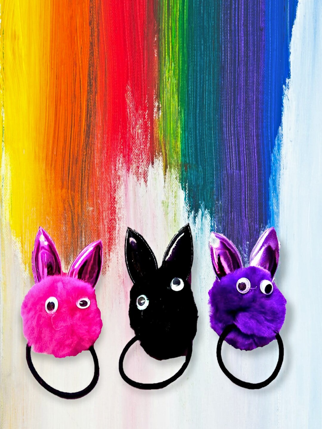 

Proplady Girls Purple & Black Set of 3 Embellished Ponytail Holders