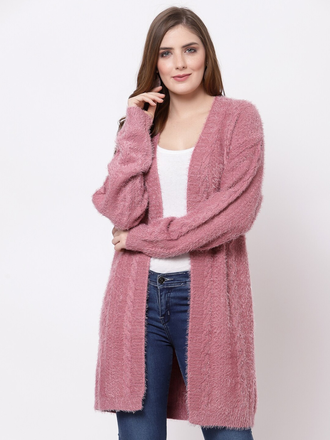 

Mafadeny Women Pink Longline Shrug