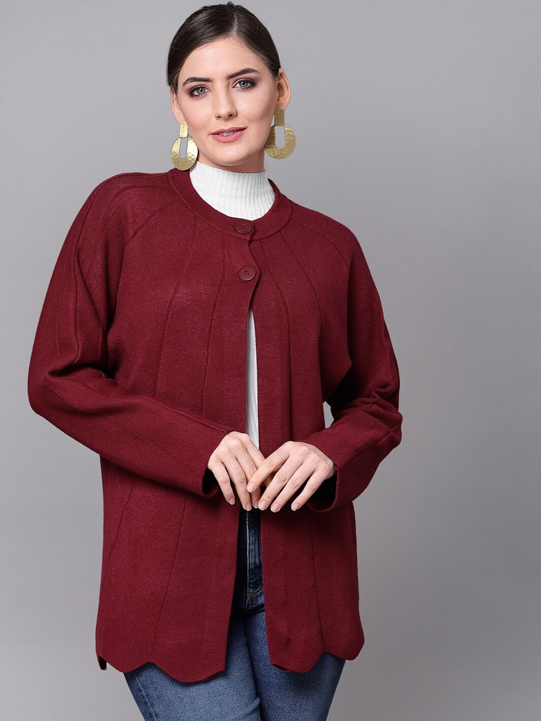 

Mafadeny Women Maroon Longline Shrug