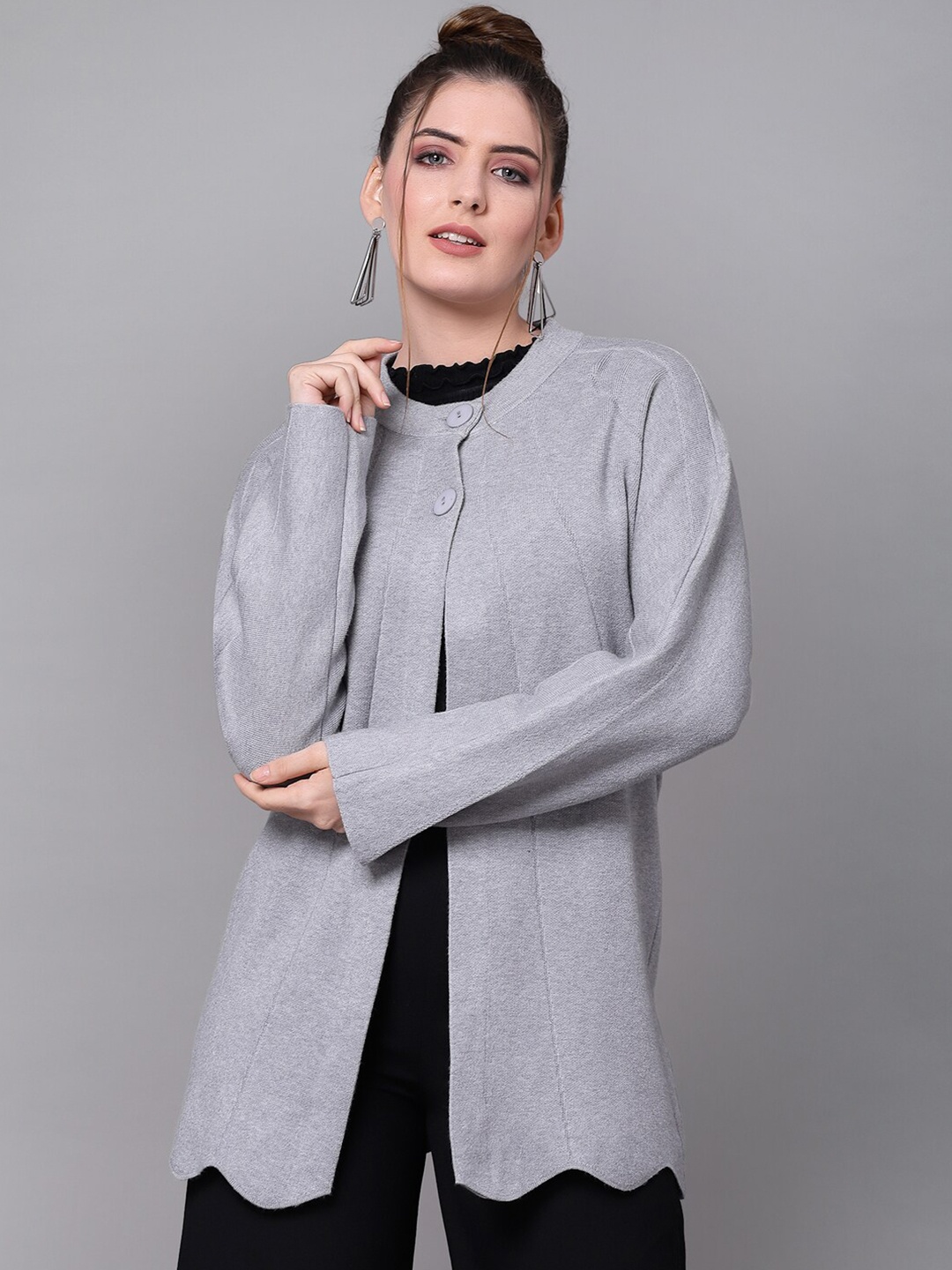 

Mafadeny Women Grey Longline Shrug