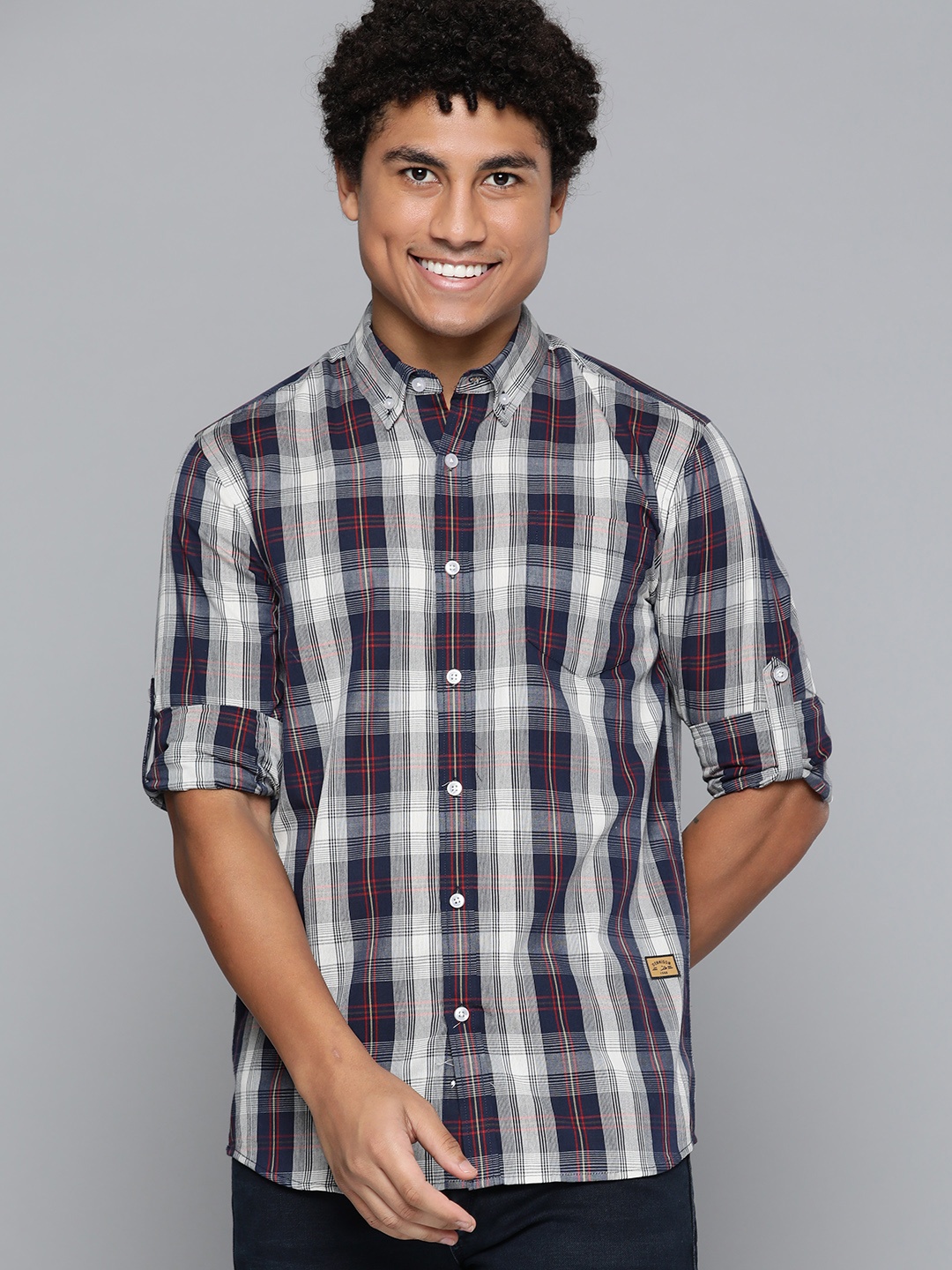 

DENNISON Men Navy Blue Regular Fit Checked Casual Shirt