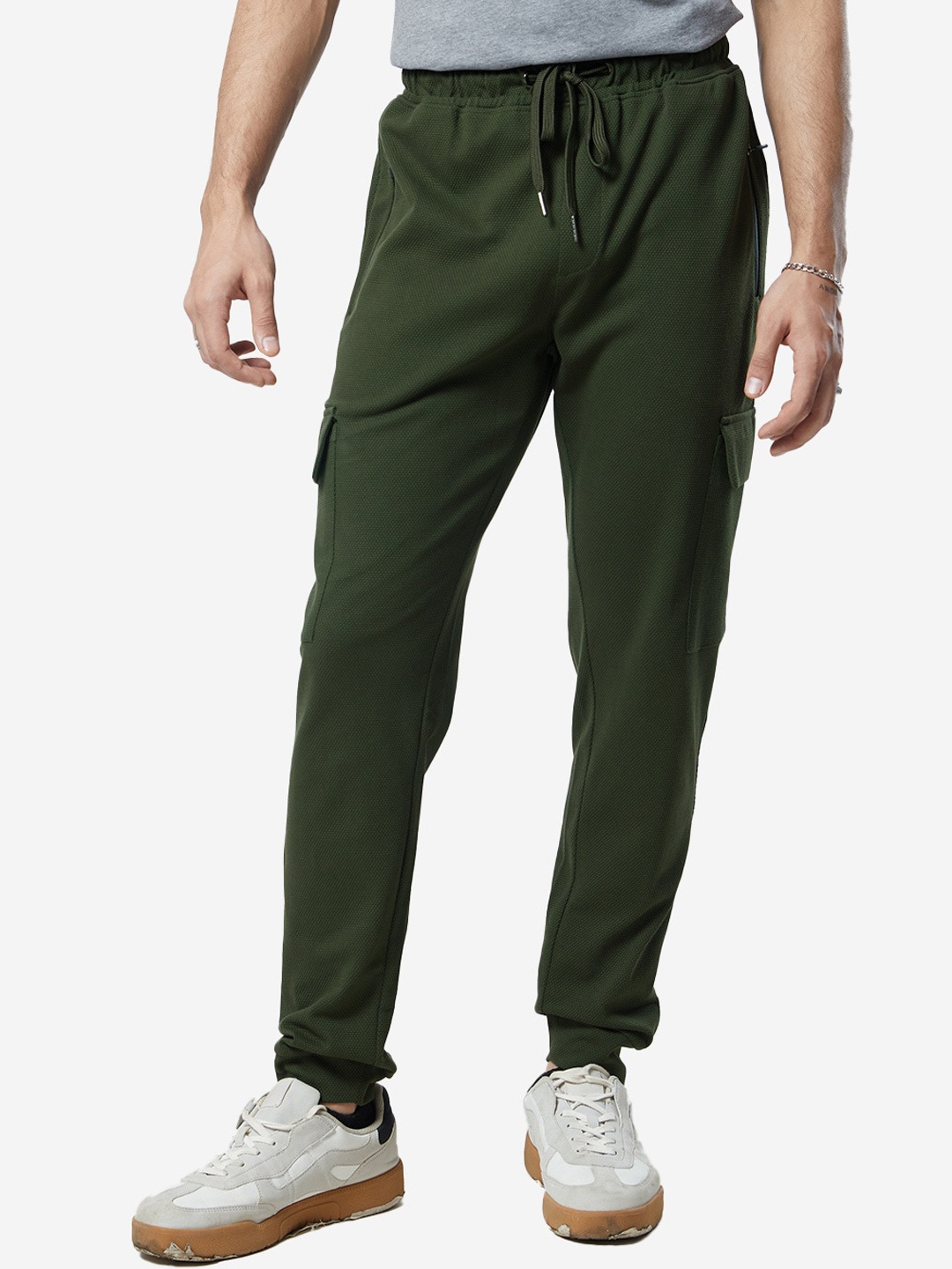 

The Souled Store Men Pure Cotton Solid Cargo Joggers, Olive