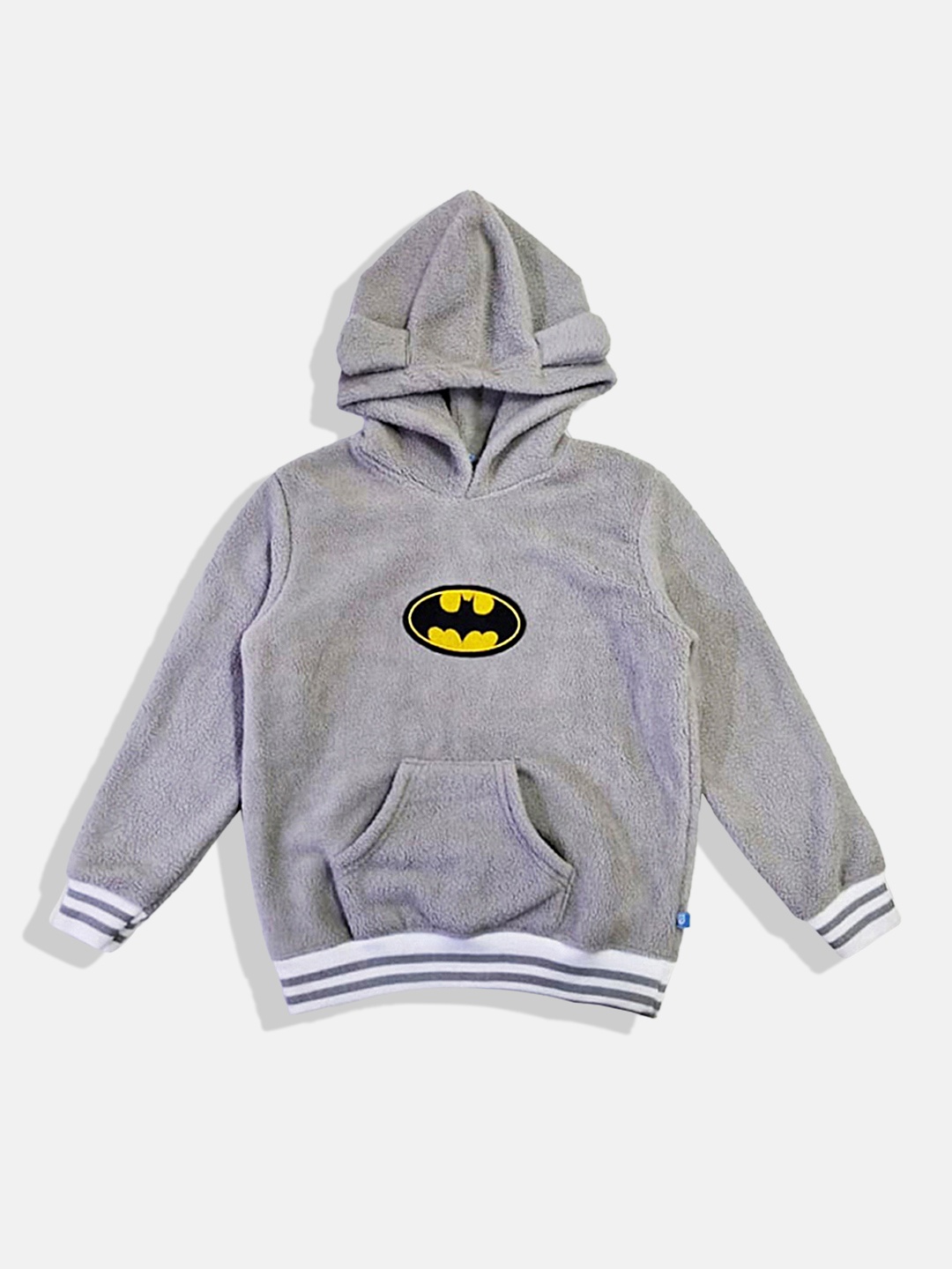 

GAME BEGINS Boys Premium Cotton Batman Applique Detailed Hooded Fleece Sweatshirt, Grey